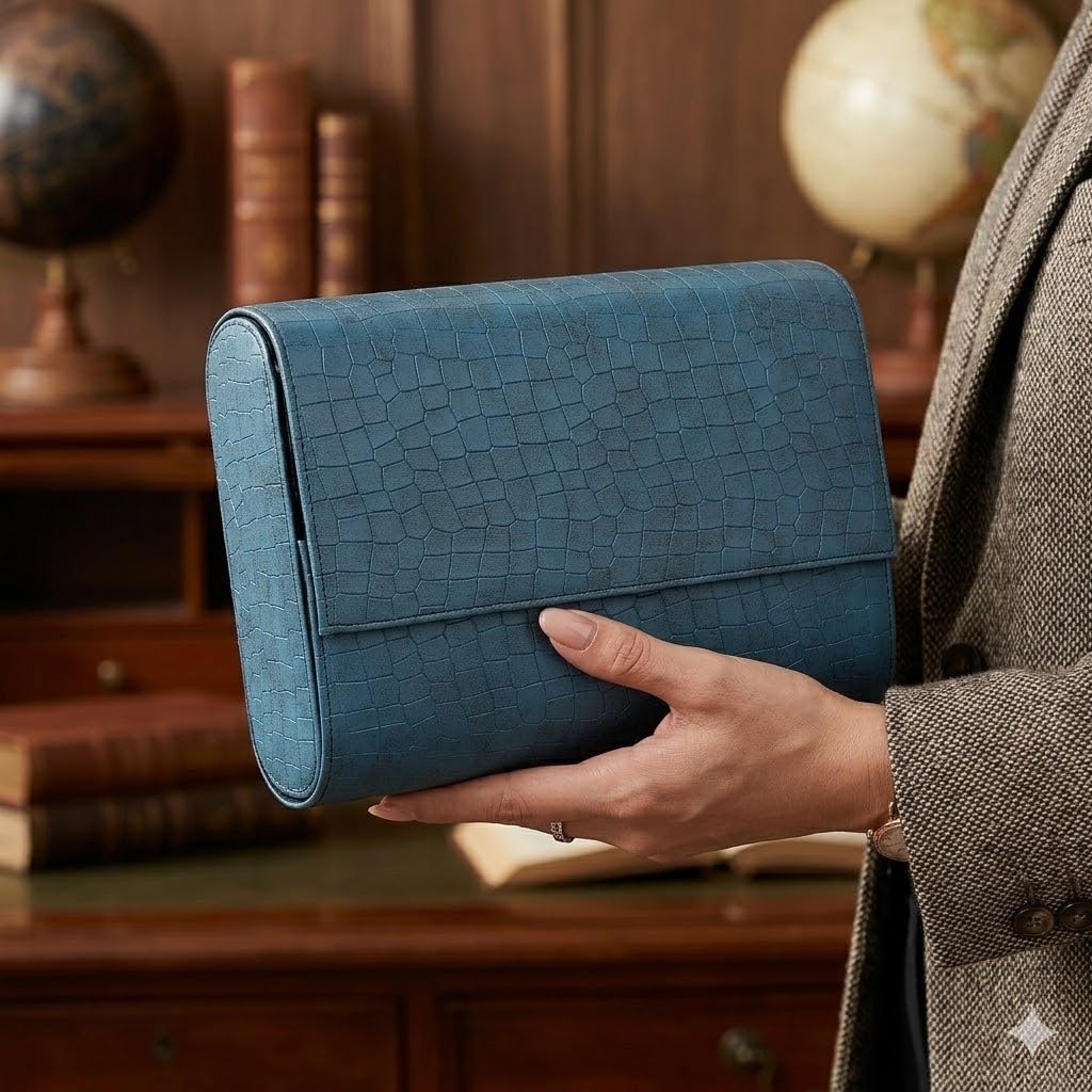 essart Scatola per orologi di alta qualità a 8 scomparti, per uomini e donne, in pelle PU, organizer rotondo per orologi da viaggio, con serratura e cuscino WR-1018-Croco-verde