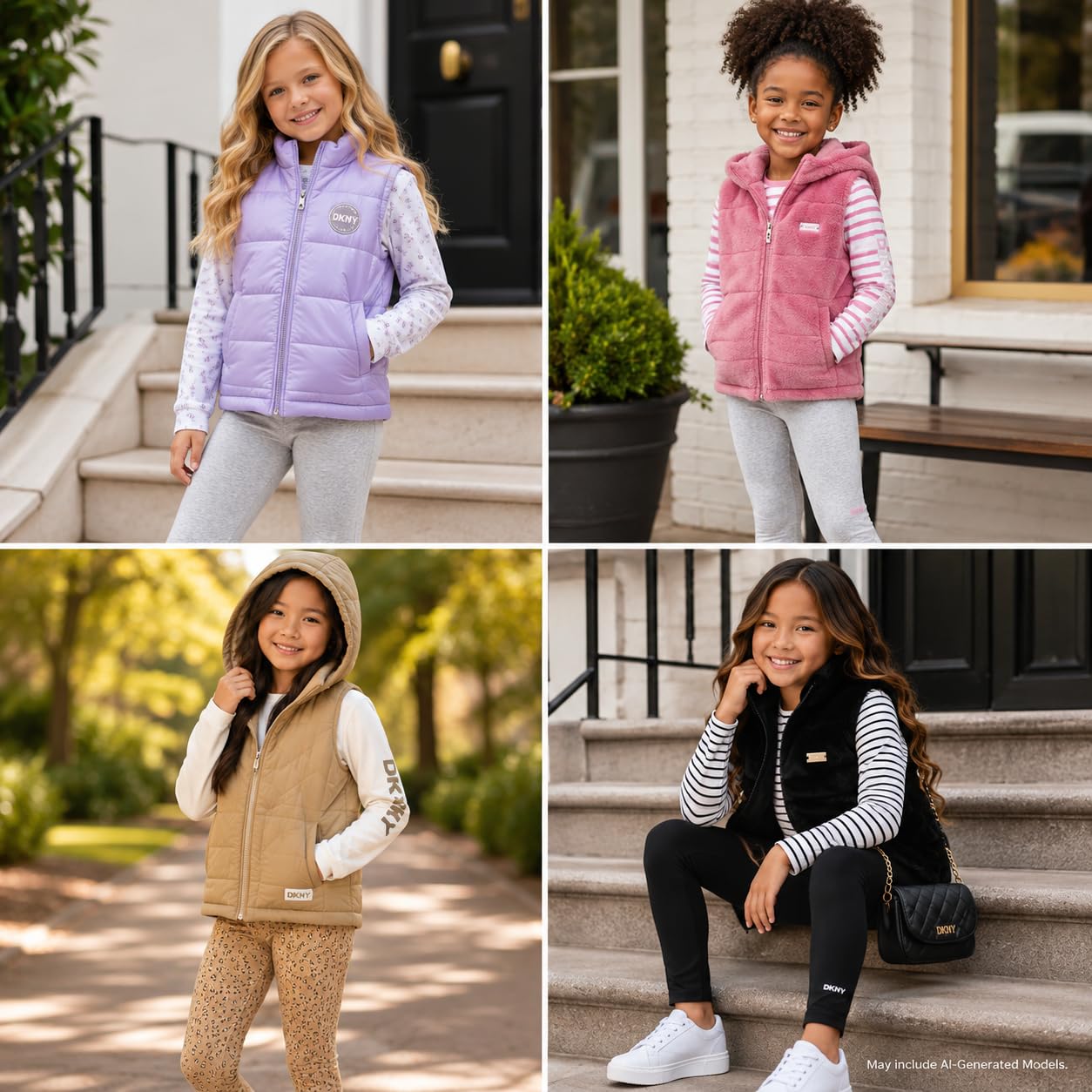 DKNY Mädchen Weste Set - 3-teiliges Set mit Knopfleiste gesteppte Pufferweste Langarmhemd und ausgestellte Leggings Set (Größen 2T-6X)