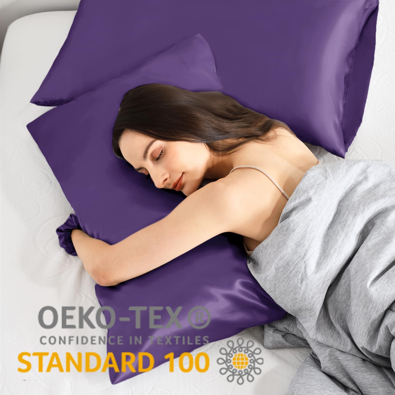 Vielit 2 Pack Satin Pillowcase for Hair and Skin Cooling,Soft as Silk Pillowcase for Hair and Skin,Easier Care than Silk Pillow Case Plum 50x75cm Gifts for Women Envelope & 2 Scrunchies - Image 2