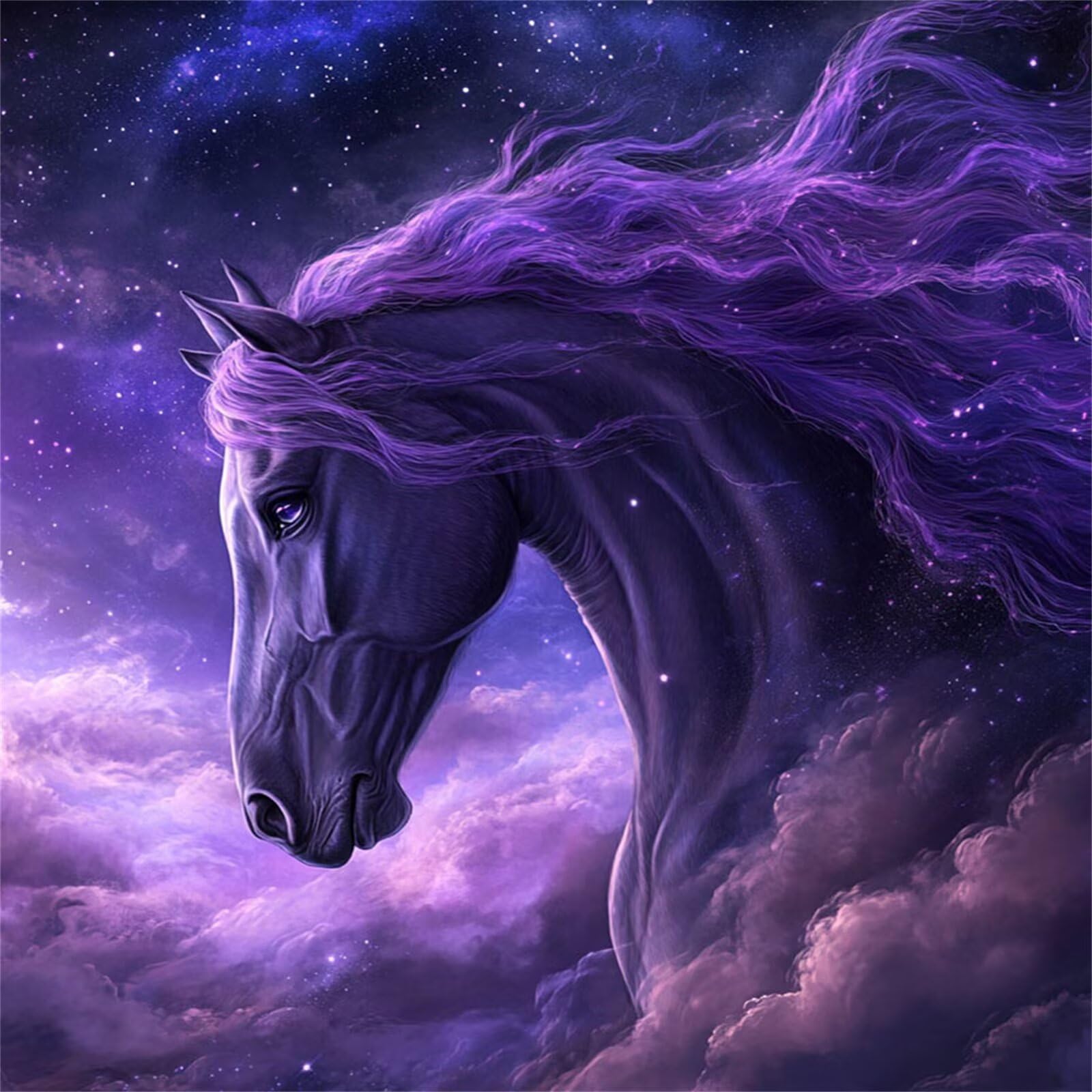 5D Diamond Painting Kit Complet, Diamond Painting Enfant Cheval Plein Foret Peinture Diamant Ciel étoilé pour Adulte Débutant, Activité Manuelle Cristal Art Kit pour Décoration Murale 80x80cm FX#847
