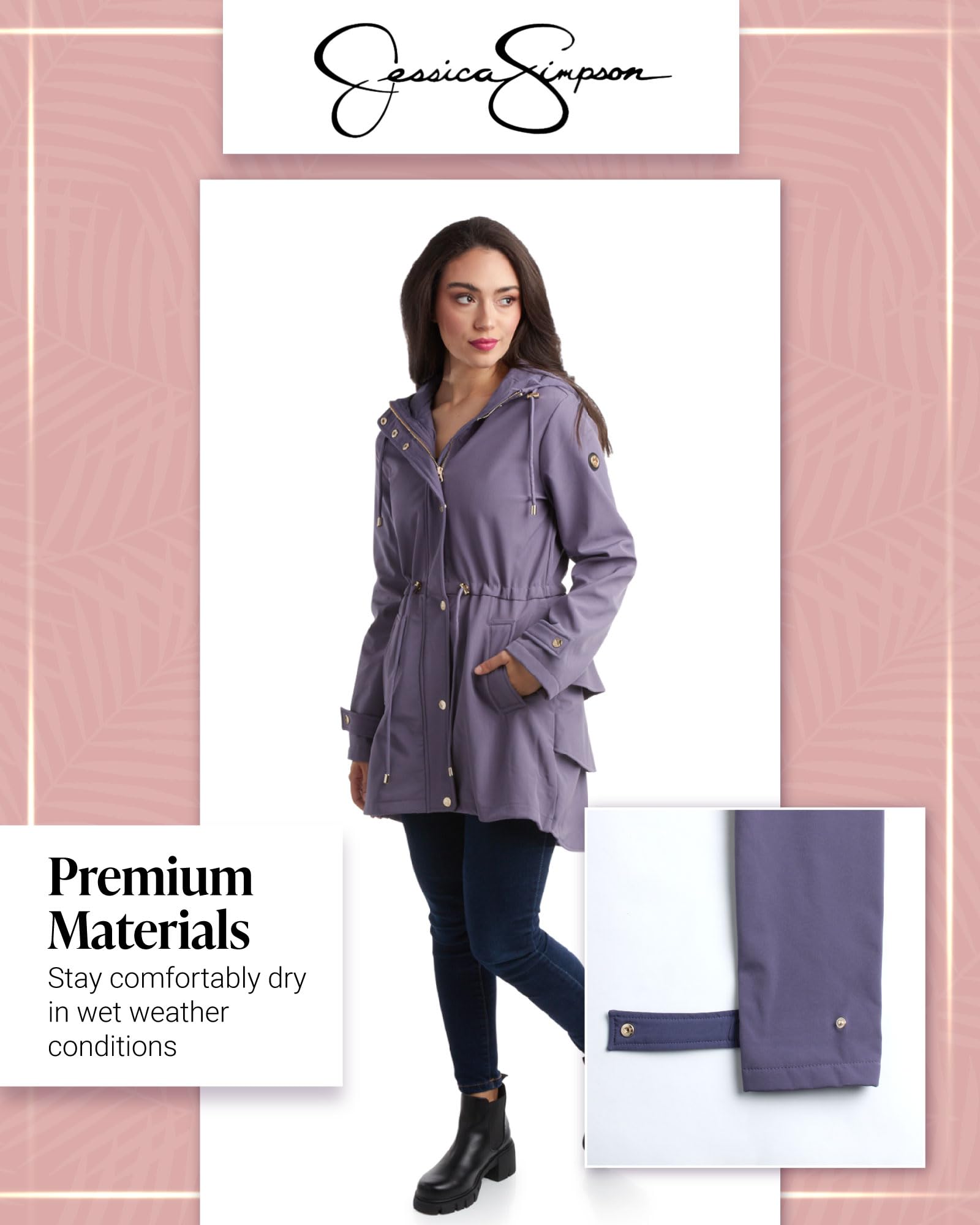 Manteau Imperméable Jessica Simpson - Gris, Taille M, Douche, Poches Zippées, Résistant Au Vent
