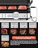 Vista 3 de Panini Press Grill Sandwichera con placas extraíbles, 1600 W, parrilla interior 6 en 1 con termómetro de carne, parrillas de contacto eléctricas