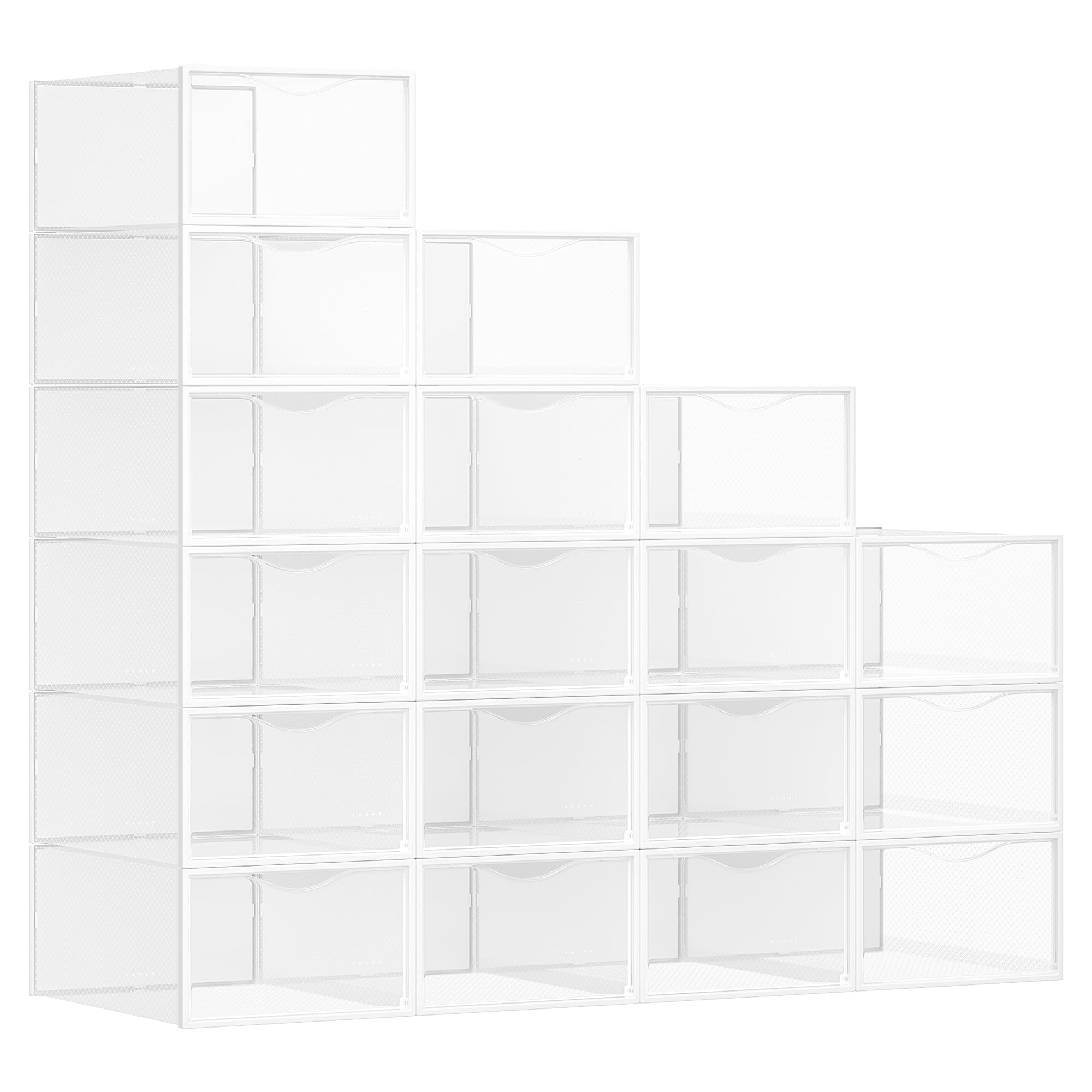 SONGMICS Shoe Boxes, Plastic Shoe Organizer with Door, Transparent, Set of 18, Stackable, 33.3 x 23 x 14.5 cm, for Shoes up to 43, Transparent and White Cloud LSP318W01-picture-13