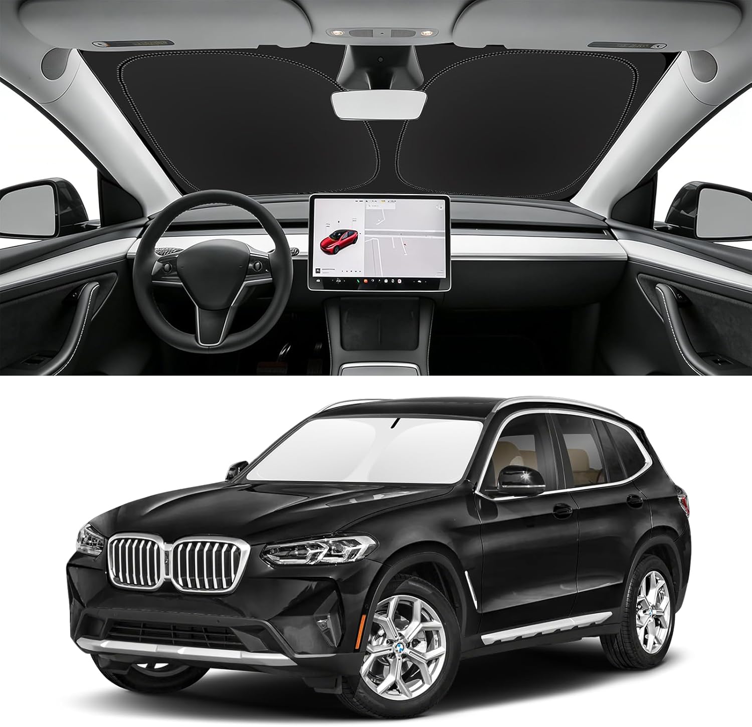 Custom Fit Windshield Sun Shade for BMW X3 2018-2026, Blocks UV & Heat, Front Window Sunshade Accessories, Easy Fold & Store Keep Your Car Cooler