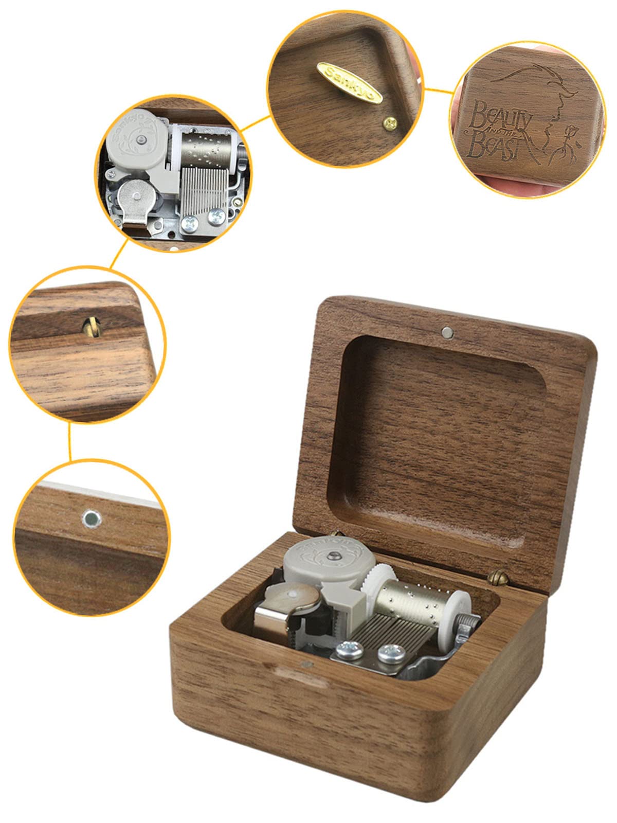Sinzyo Beauty and The Beast Music Box Vintage Musical Boxs Gift for Birthday Valentine's Day Christmas Day(Walnut Wooden Box)