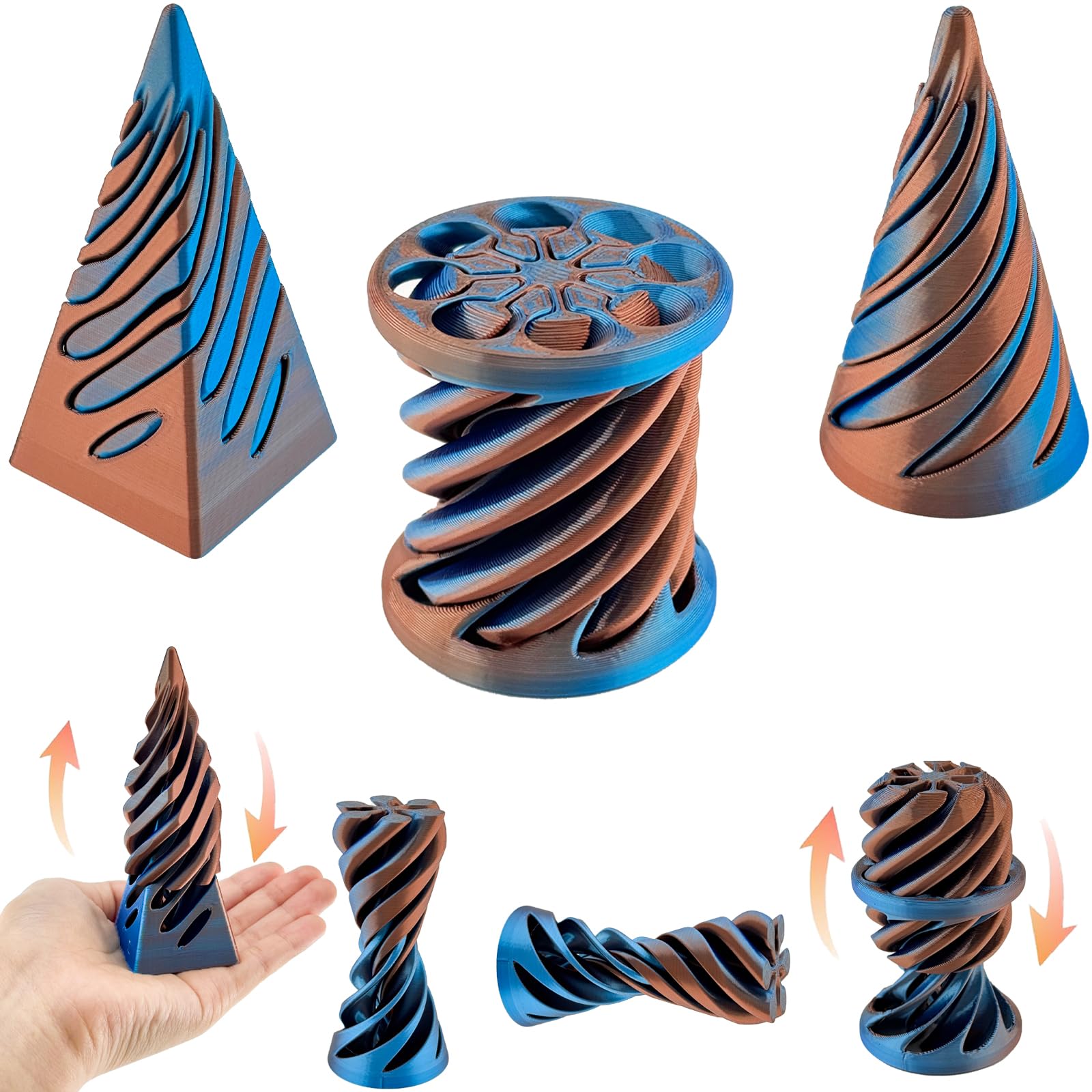 3 Packs Impossible Cone,Spiral Cone Fidget Toy Impossible Pyramid Passthrough Toy,3D Printed Spiral Cone Fidget Toy,Mini Vortex Thread Illusion