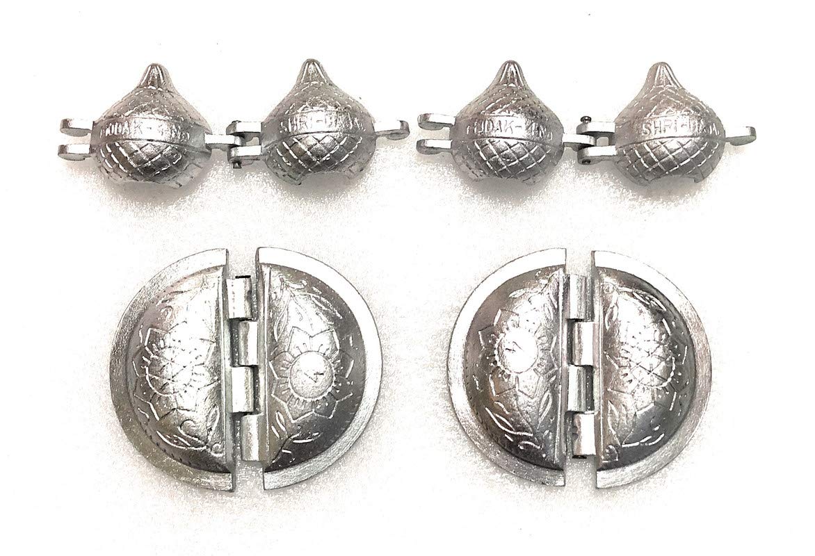 DiBha Aluminium Modak and Gujiya Maker Mould/Mold/Sancha/Dumpling Maker Kitchen Molds for Festivals (Silver, Set of 4-2 Gujiya and 2 Modak Maker))