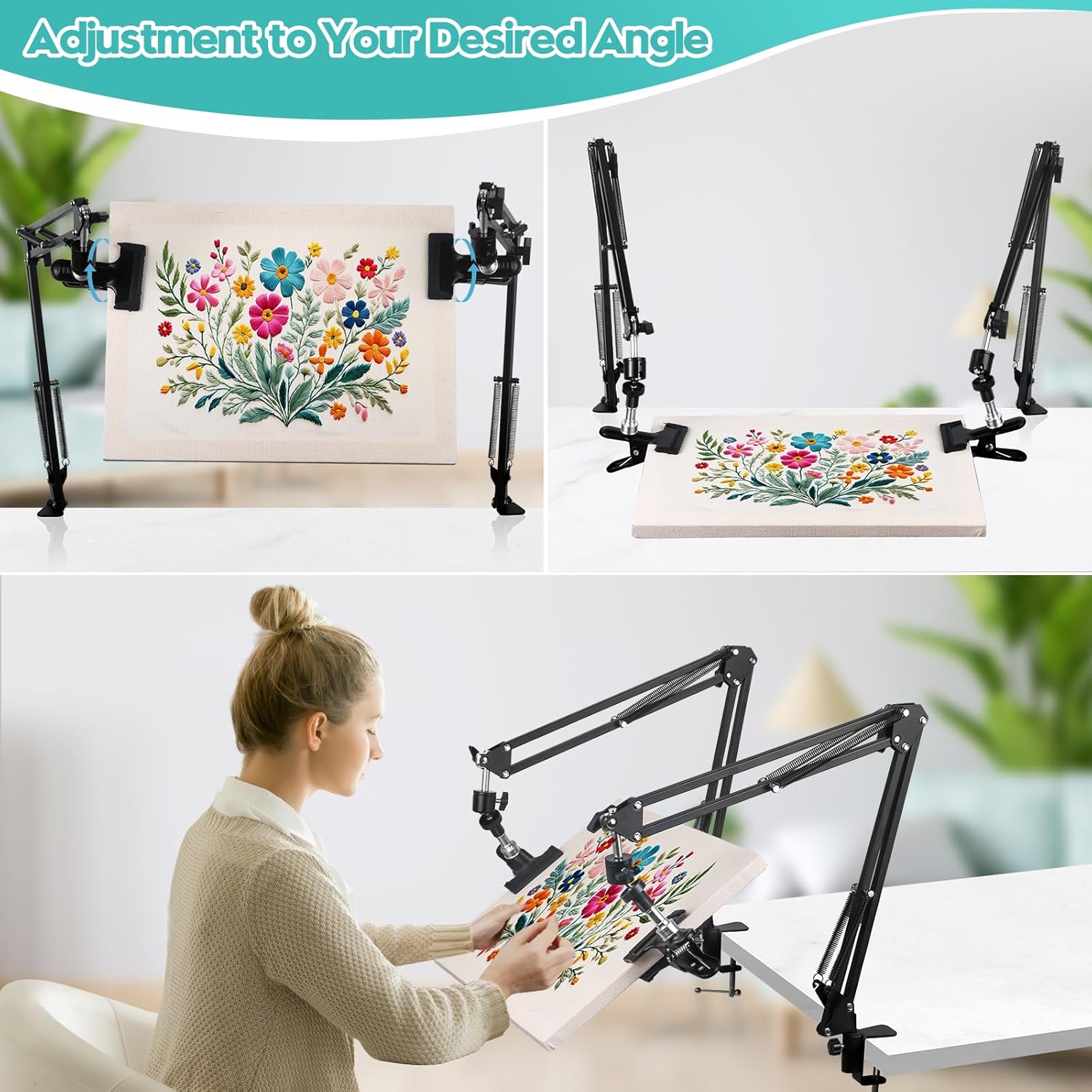 2Pcs Embroidery Hoop Holder Stand Embroidery Holder Stand Lap Adjustable Embroidery Stand Suitable for Large-Scale Creation or Share with Friend and Family(Black)