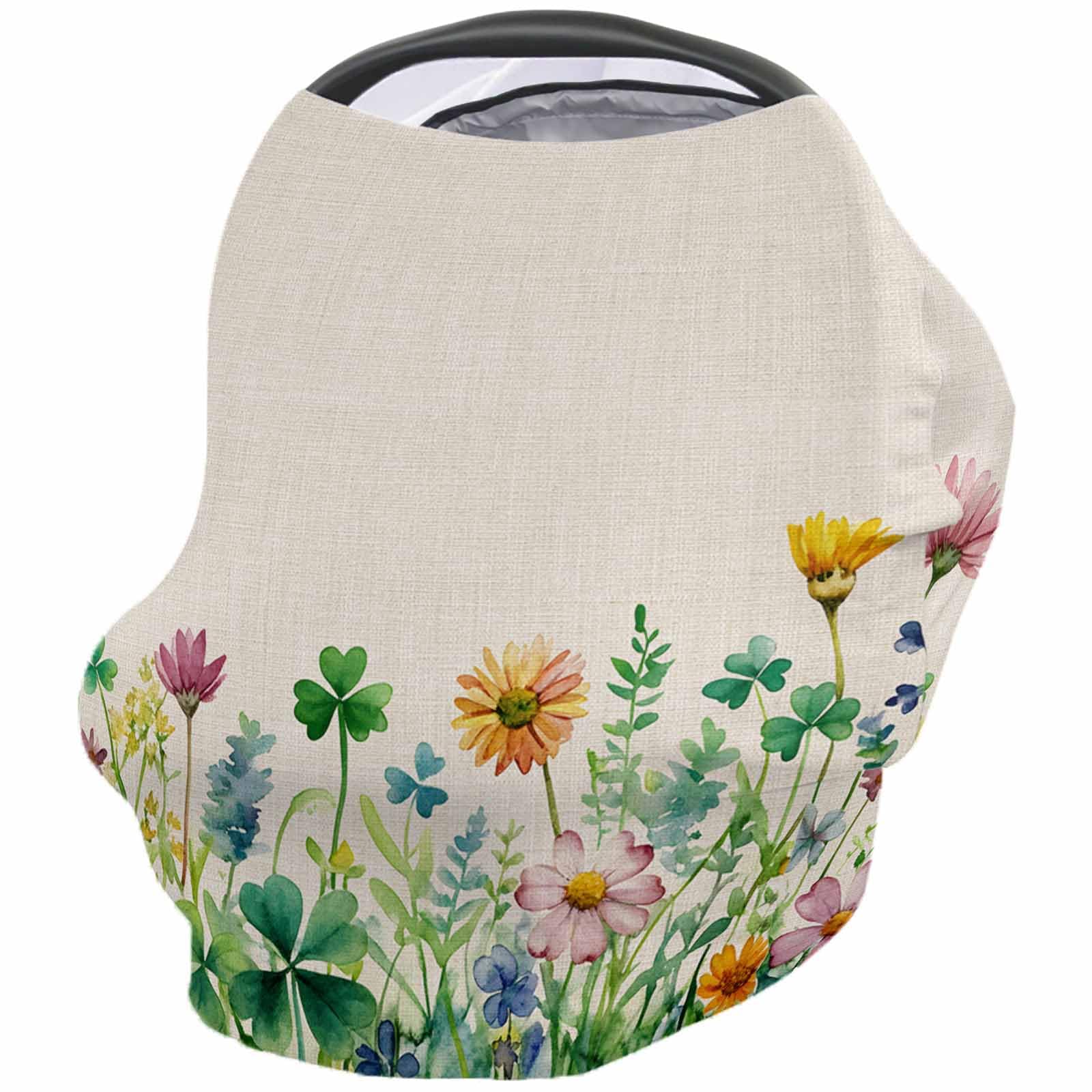 Nursing Cover for Breastfeeding Scarf, Retro Colorful Flowers Shamrock St. Patrick's Day Baby Car Covers Super Soft Multi Use for Canopy Shopping Cart Cover Blanket Stroller Cover