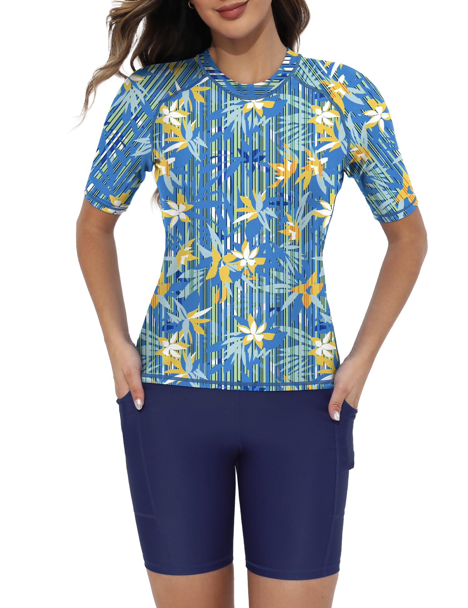 Tournesol Women's Two Piece Rash Guard Short Sleeve UPF 50+ Swim Shirts