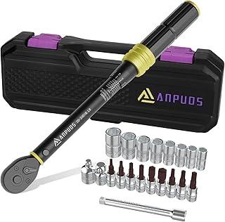 ANPUDS 1/4 Inch Drive Click Torque Wrench Set, 20-240in.lb/2.3-27.1Nm, 21pcs Bike Torque Wrench, Small Lightweight Inch Pound Torque Wrench, 72-Tooth Dual-Direction Adjustable Bicycle Maintenance Kit