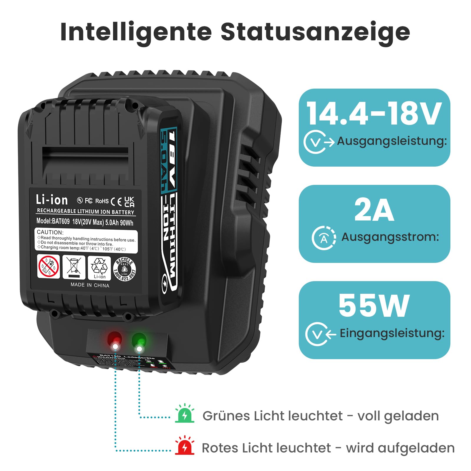 Ersatzakku für Bosch Akku 18v 5000mAh,Kompatibel Bosch Professional 18v GBA Akku + Schnellladegerät BAT18D