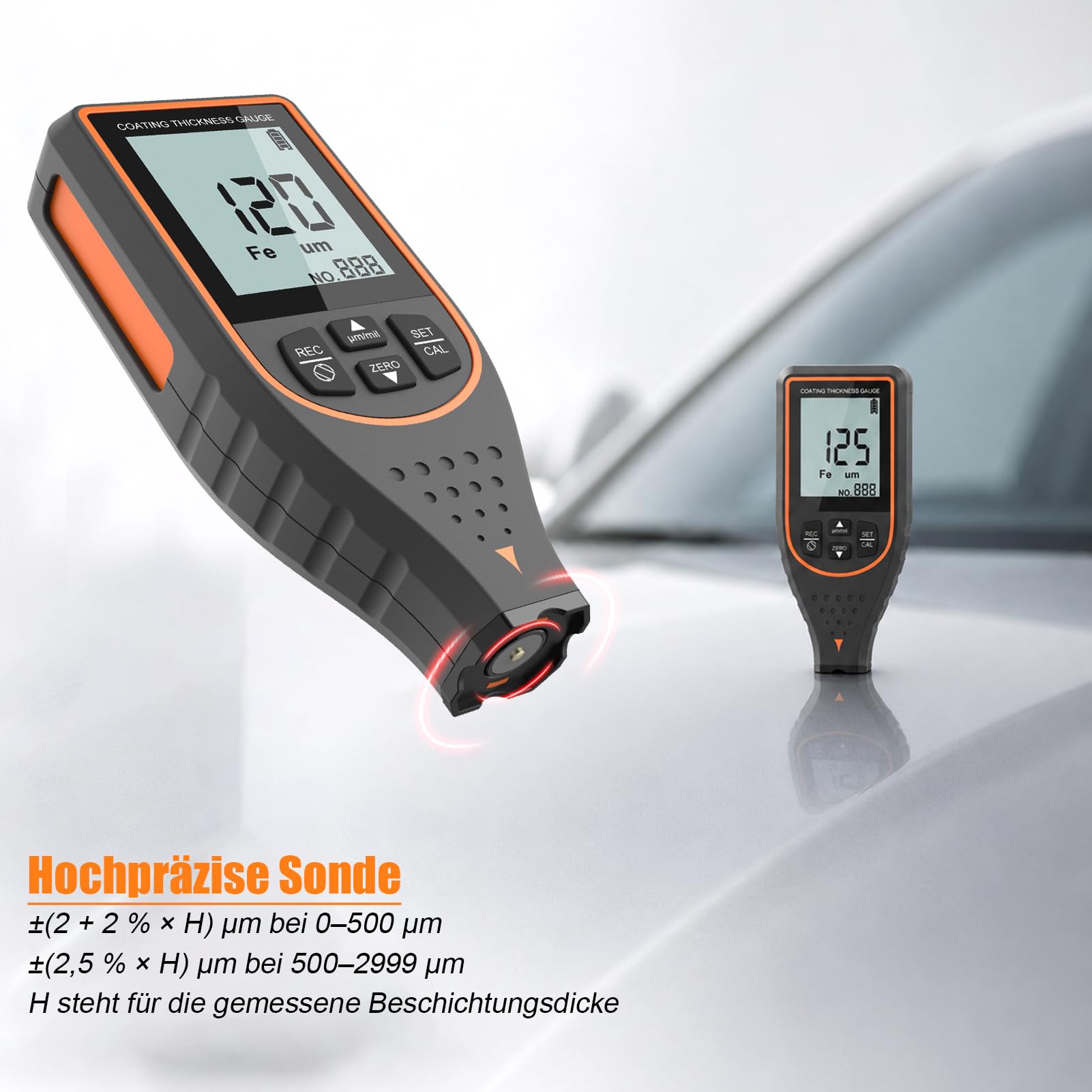 Spessimetro per Vernice Professionale 2999µm 0.1µm Auto Fe/NFe Display 180°