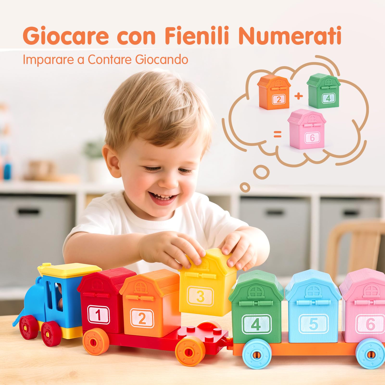 hahaland Giochi Montessori 1 Anno, Animali Giocattolo per Bambini con Conteggio, Abbinamento e Ordinamento, Set di Treno Giocattolo Fattoria Animali Bambini, Educativi Regalo Giochi Bambino 1 2 3 Anno