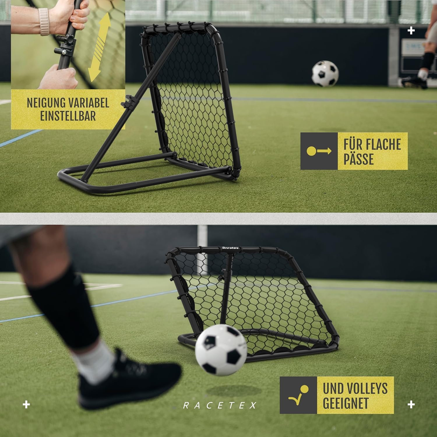 Racetex Rebounder für Fußball - Fussball Rebounder mit robuster Konstruktion - Stufenlos Verstellbar - Fußball für Schuss-, Pass- und Ballannahme Training