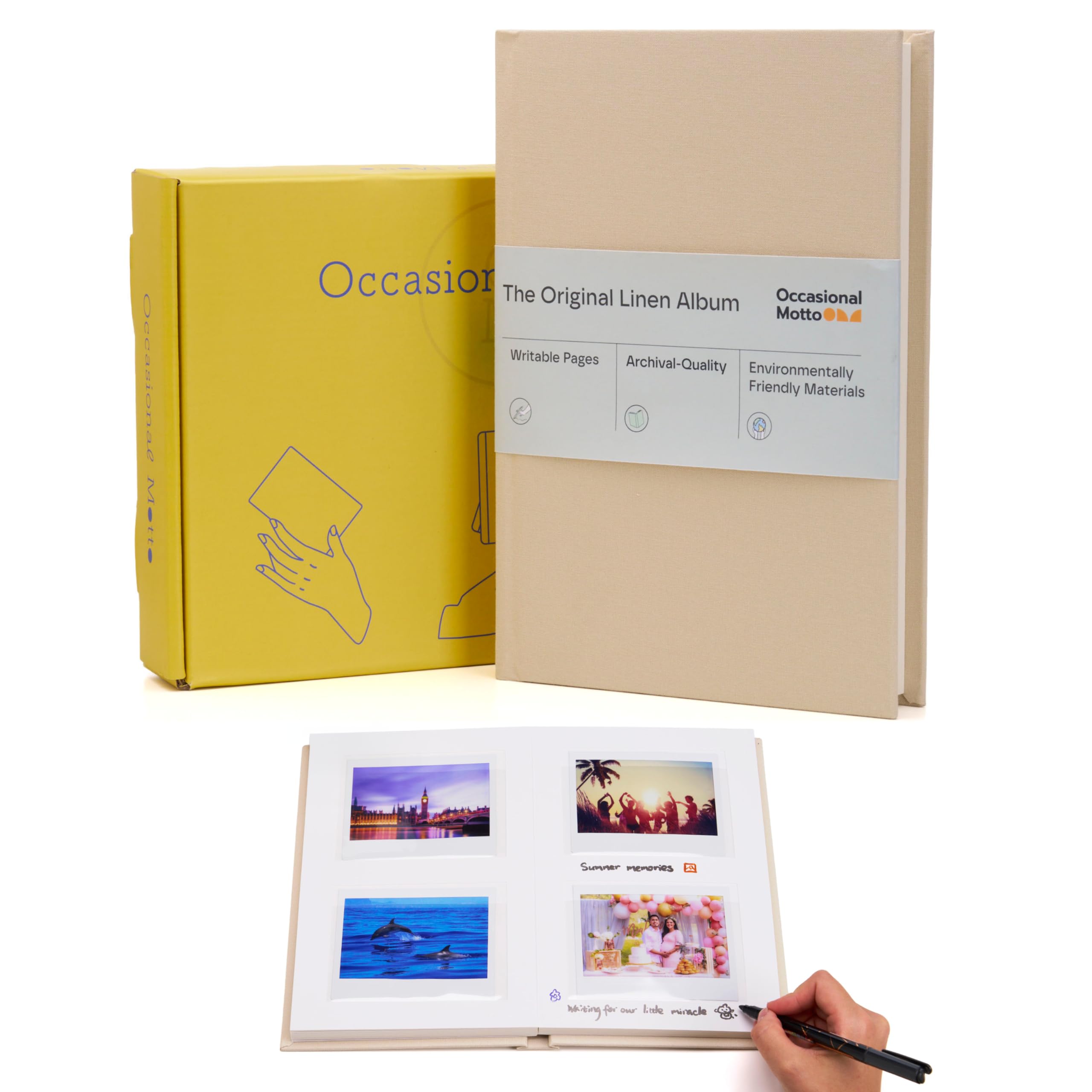 The Original - Álbum de fotos clásico de lino con tapa dura de 48 bolsillos, libro de invitados de boda con espacio de escritura para cámara Instax Wide 400, impresora Link y cámara instantánea Evo
