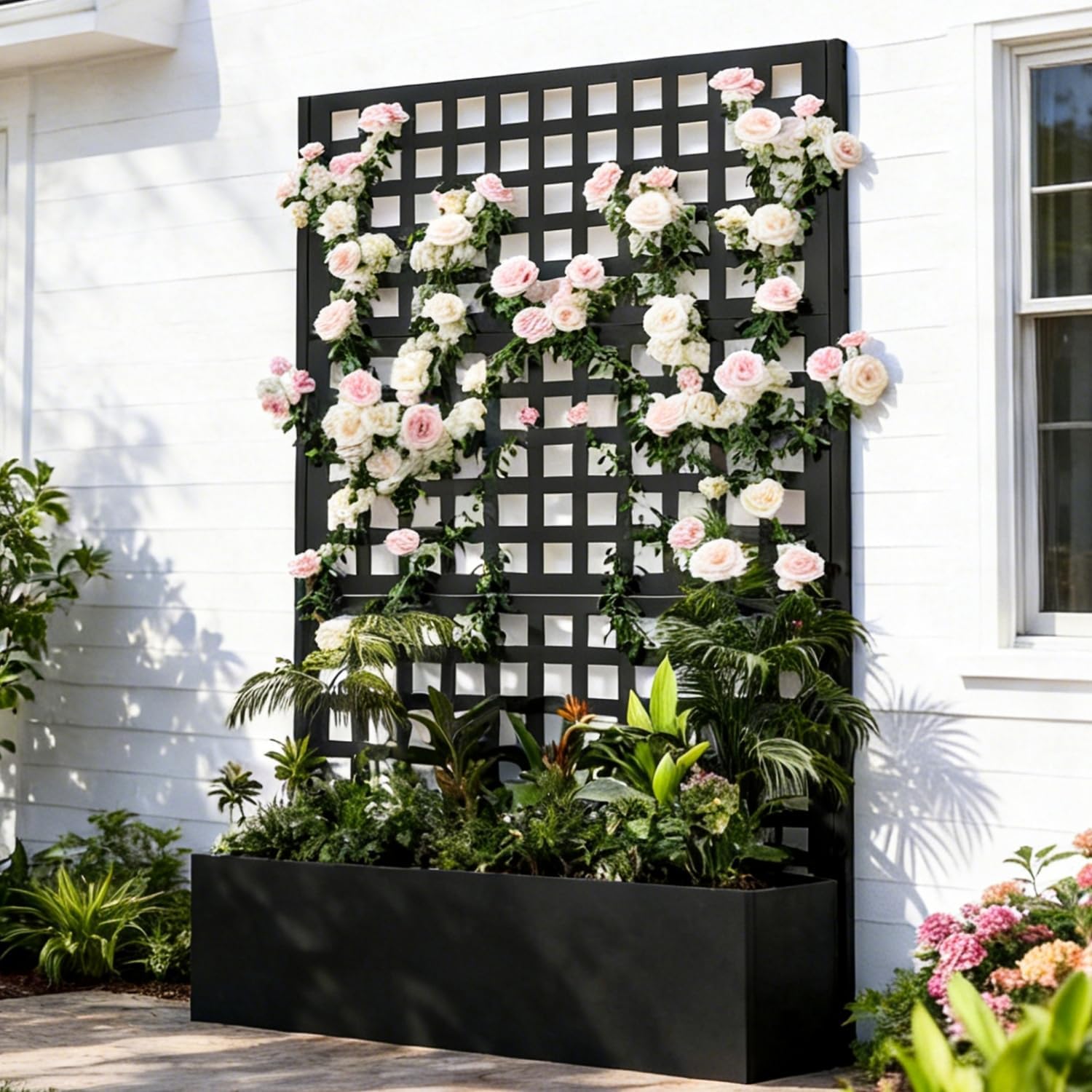 Metal Planter Box with Trellis, Black Raised Garden Bed, Privacy Screen Planters with Trellis for Climbing Plants Vegetable Flowers Outdoor Indoor, Large 1Pc