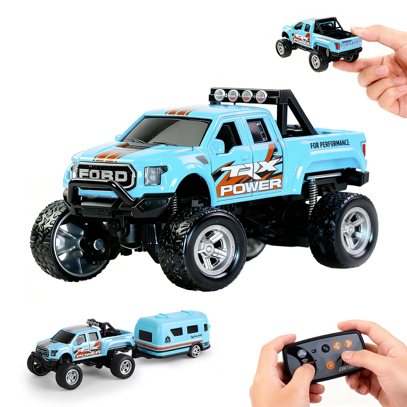 Mini RC Truck 1 64 Scale Alloy Remote Control Monster Truck with Lights 2 4GHz Remote Control Car