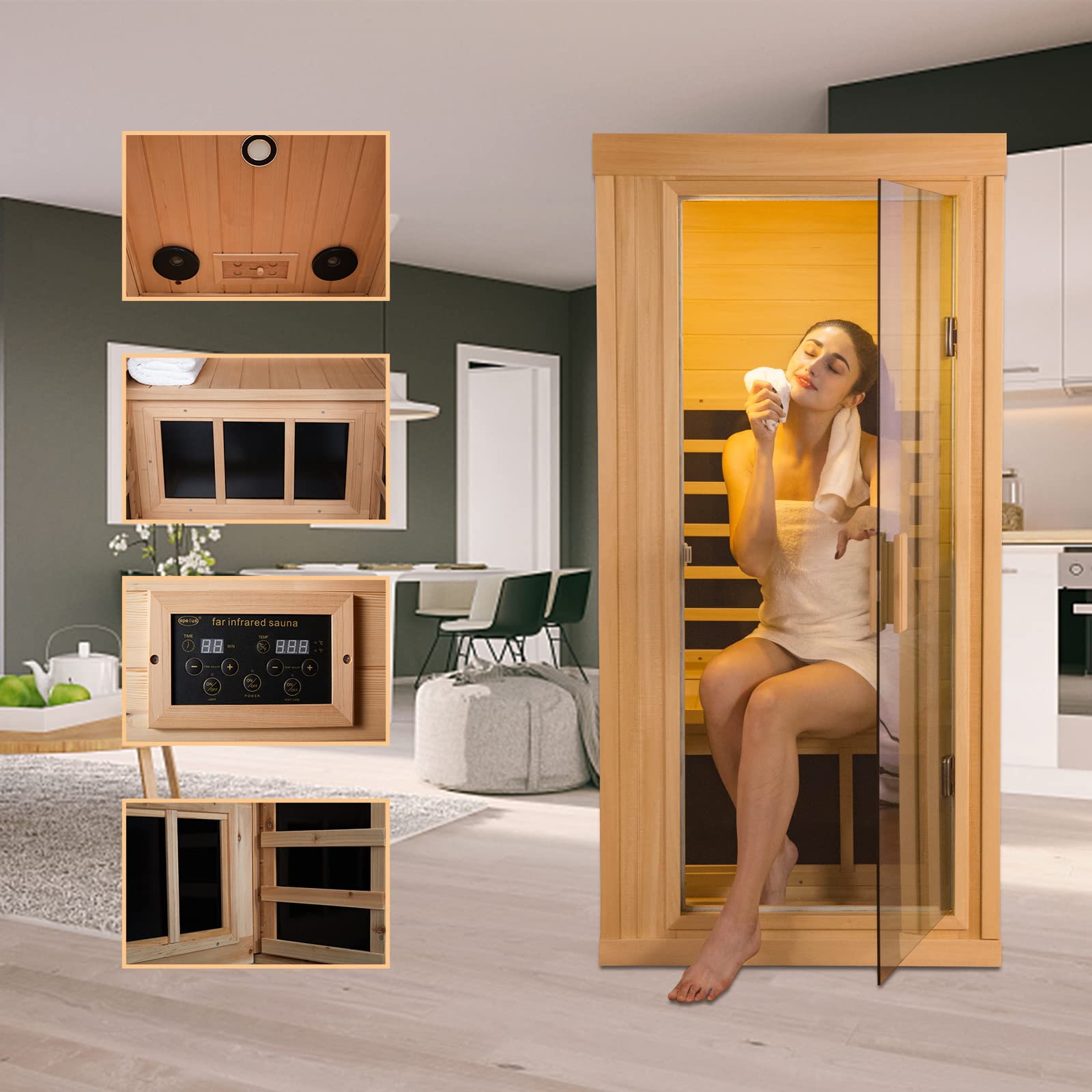 Amazon.co.jp: 赤外線サウナ 家庭用 1人用 Hemlock 木製パーソナル 