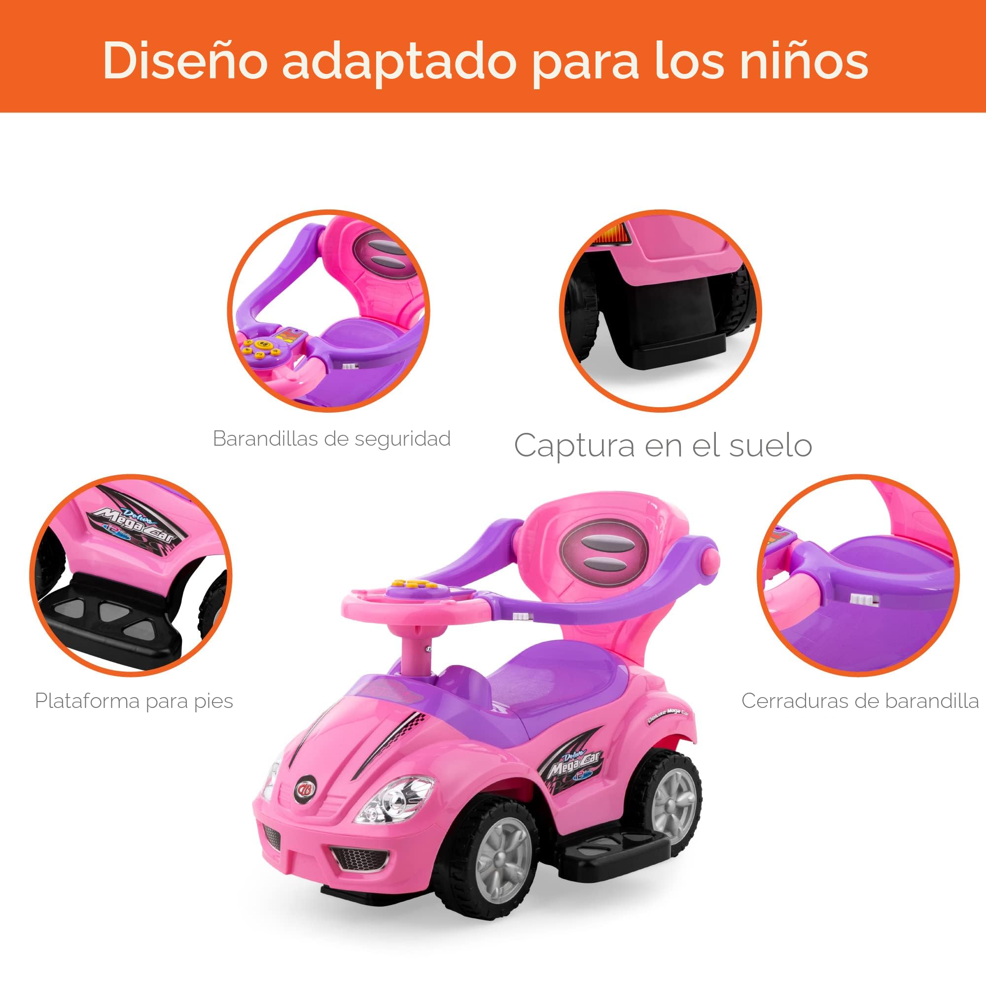 Coche De Empuje 3 En 1 Relax4Life Para Niños De 1 A 3 Años, Con Barra De Seguridad Extraíble, Claxon, Luces Y Cajón De Almacenaje, Soporta Hasta 25 Kg