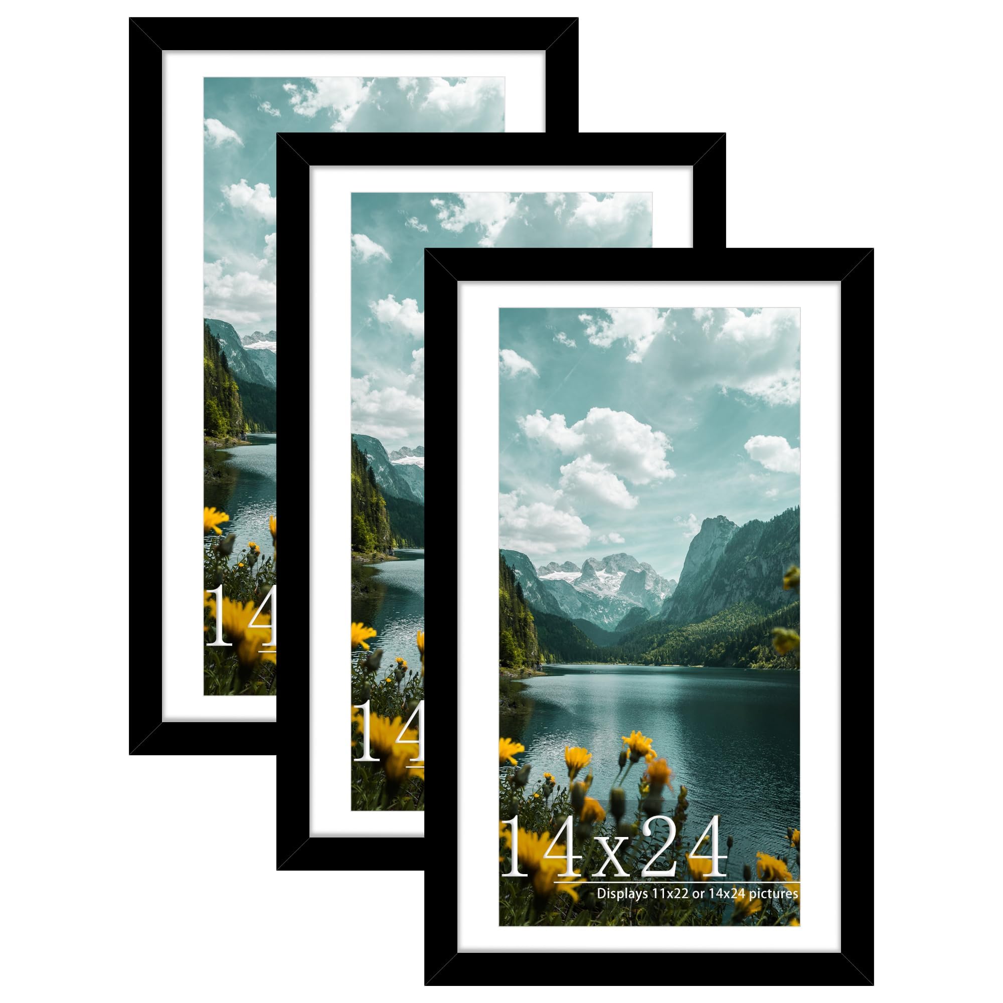 Picrit 14x24 Black Picture Frame, Poster Frame for Wall, 3 Pack