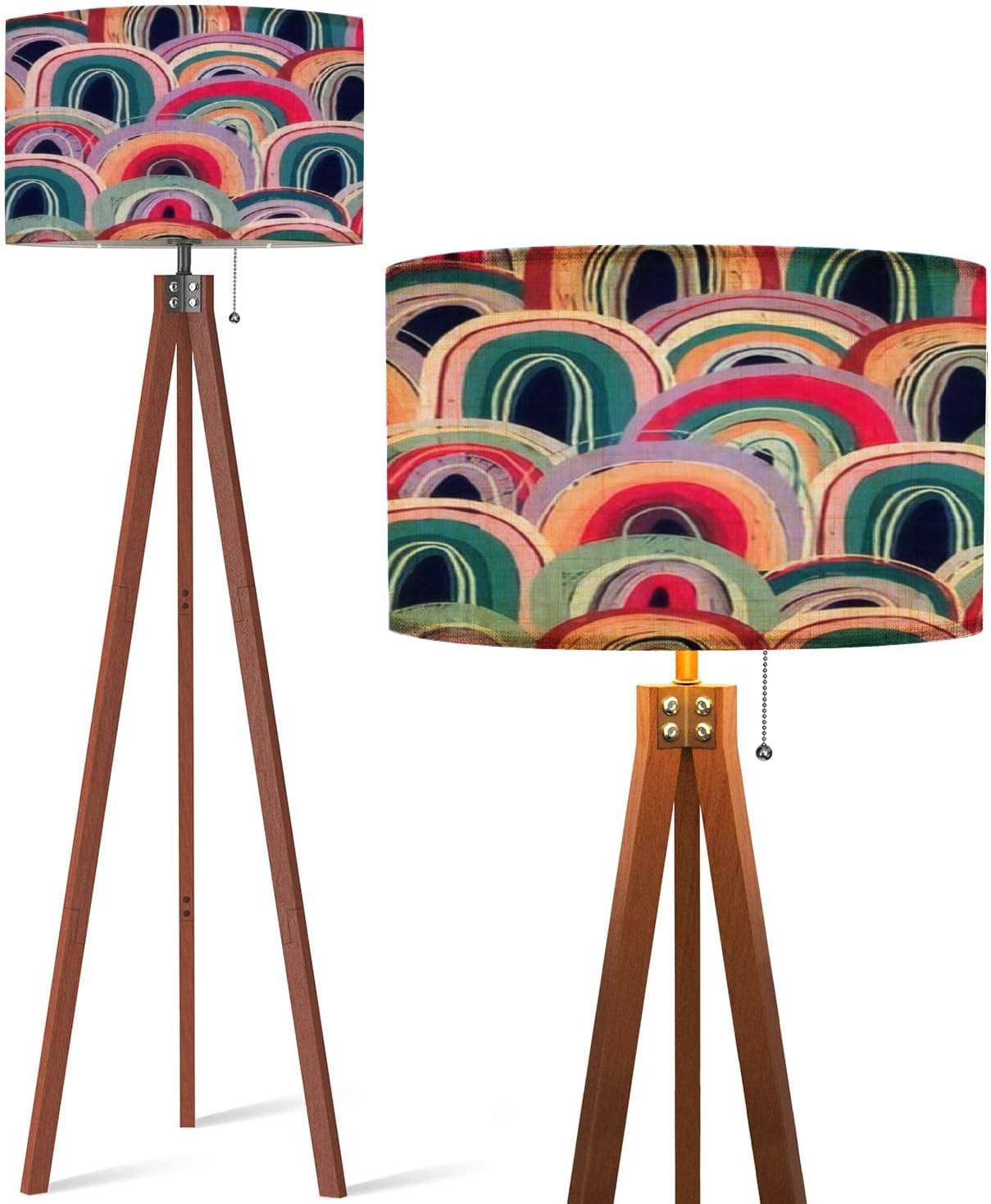Wood Tripod Floor Lamp Rainbow cute seamless darck Hand drawn pastel
