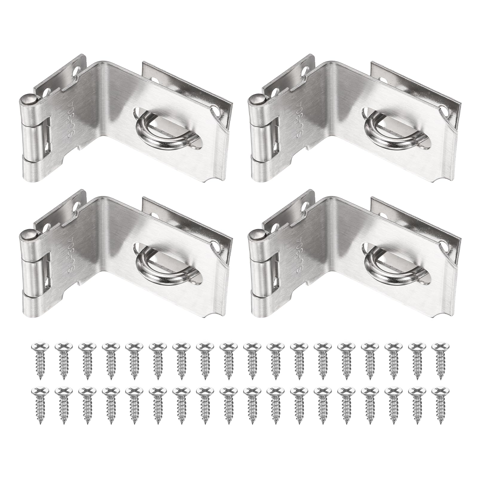PATIKIL Door Hasp Latch (4 Inch, Silver) (4 Pcs), Stainless Steel 90 Degree Padlock Hasp Safety Angle Locking Latch with Screws, Suit for- Cabinet/Garden/Yard/Shed/Closet