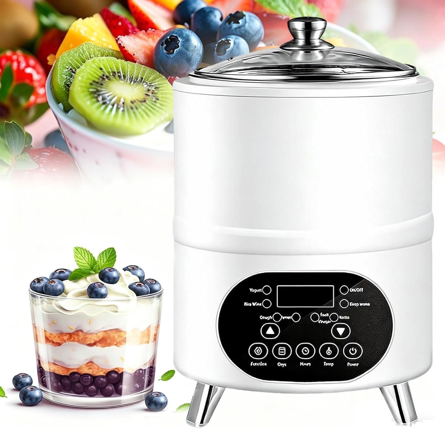 Jogurtownica 8l/12l, Maszyna Do Produkcji Jogurtu Z Kontrolą Czasu I Temperatury, Wewnętrzny Pojemnik Ze Stali Nierdzewnej, Do Domowego Jogurtu Organicznego, Sera, Wina Owocowego White-12L