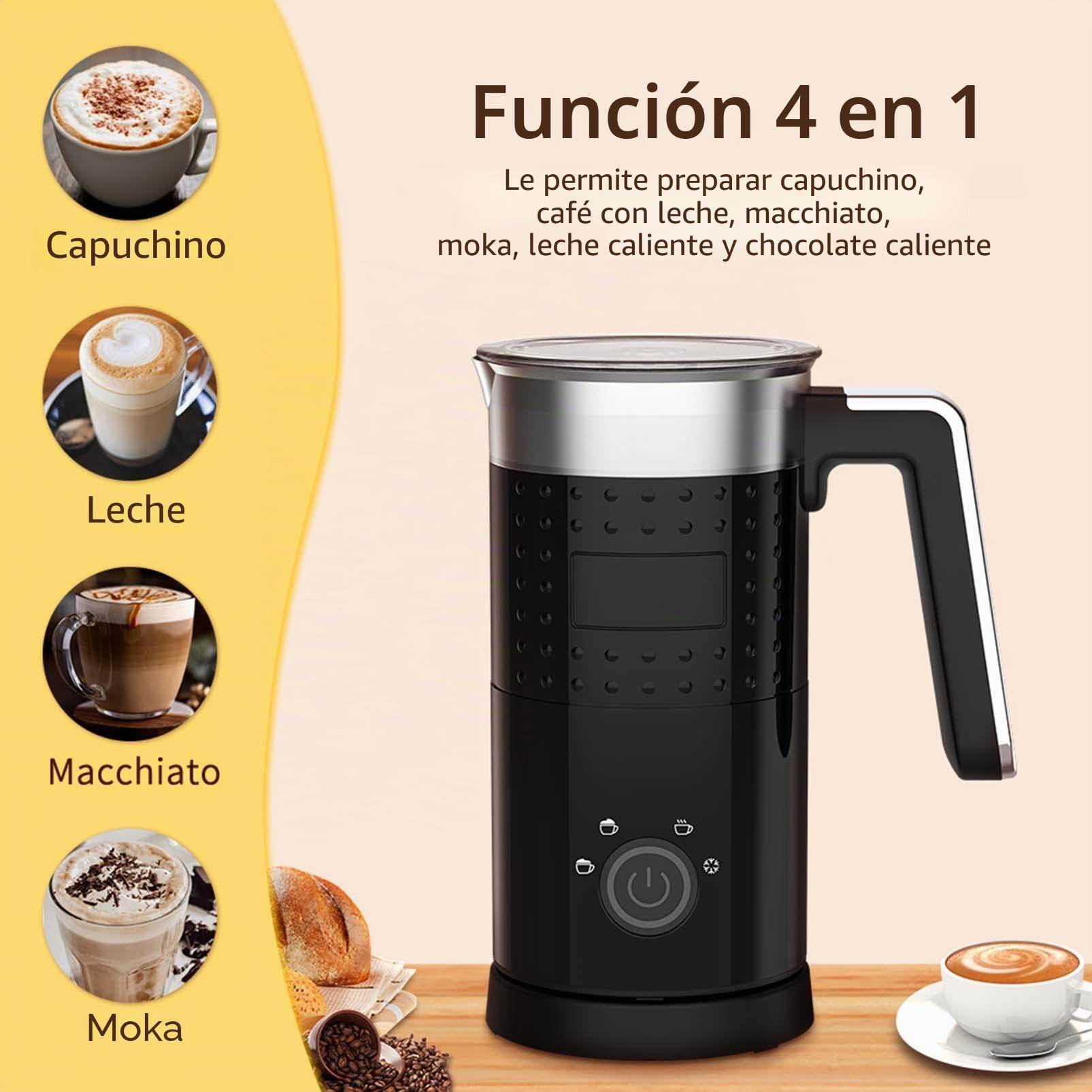 Espumador de Leche Eléctrico 4 en 1 – Espumador Automático de Leche de 300 ml de Gran Capacidad Vaporizador de Leche Silencioso para Espuma de Leche Fría Caliente Chocolate Caliente Latte Capuchino