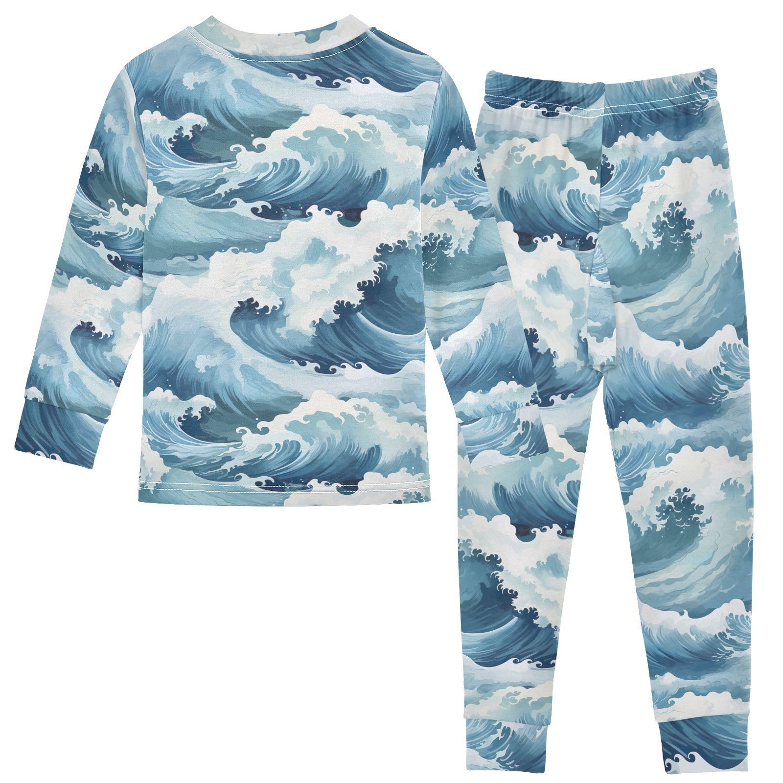 SPRIPORT Blue Waves Ocean Soft Comfy Pajama Set Sleepwear Long Sleeve Top and Pants Cotton 2 Piece Pjs Set 4T