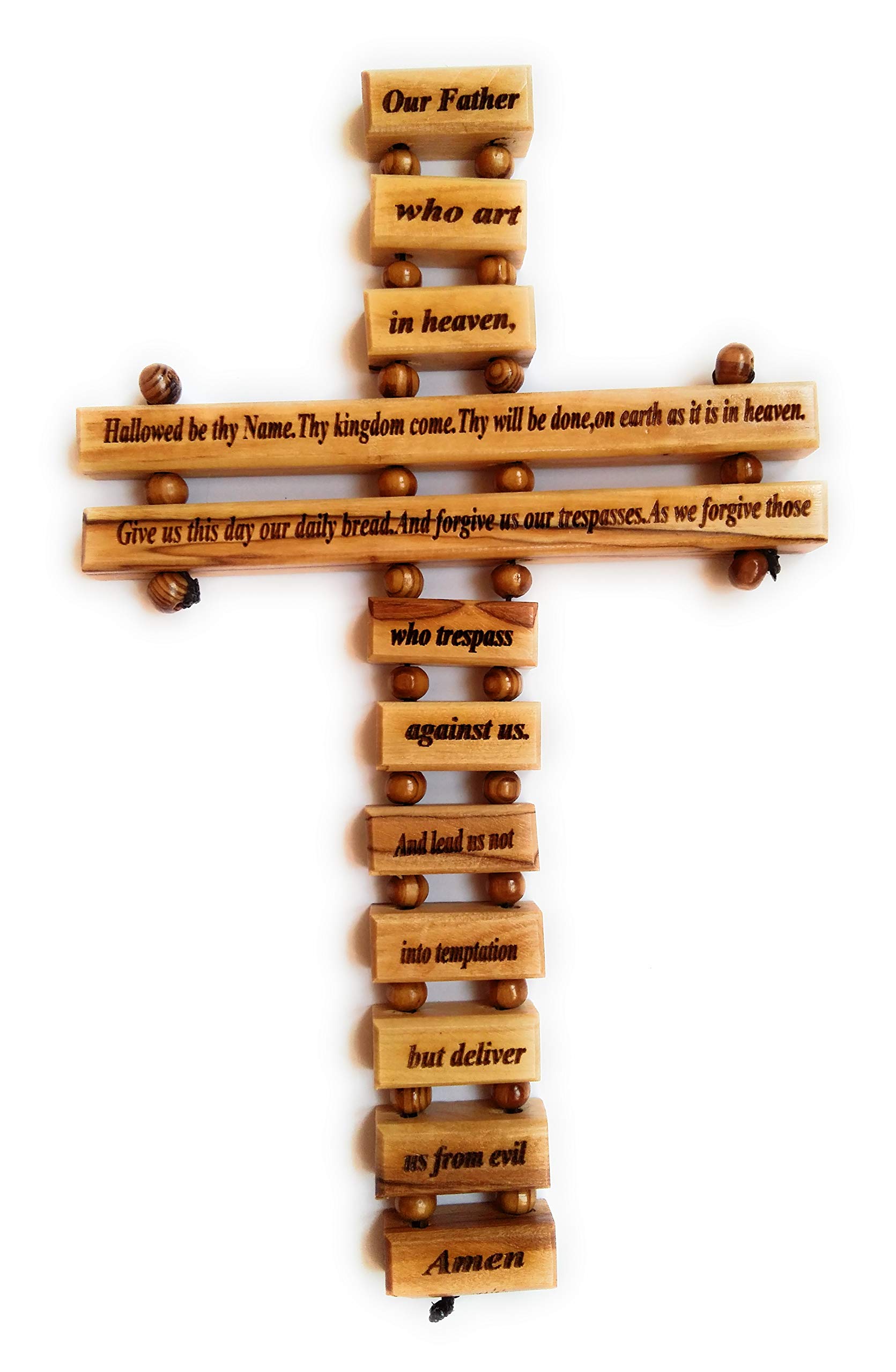Olive Wood Large Wall Decor Cross (9 Inches) with Lord's Prayer (Our Father Prayer) in English from Bethlehem Holy Land