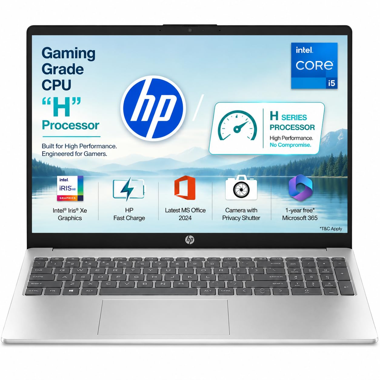 HP 15 Laptop | Intel Core i5-13420H,13th Gen |16GB RAM | 512GB SSD | Win 11 |M365 Basic(1yr)* Office24|Anti-Glare, Micro-Edge, 15.6''/39.6cm|Backlit KB|FHD Camera w/Shutter|1.65kg, Silver -FR0045TU