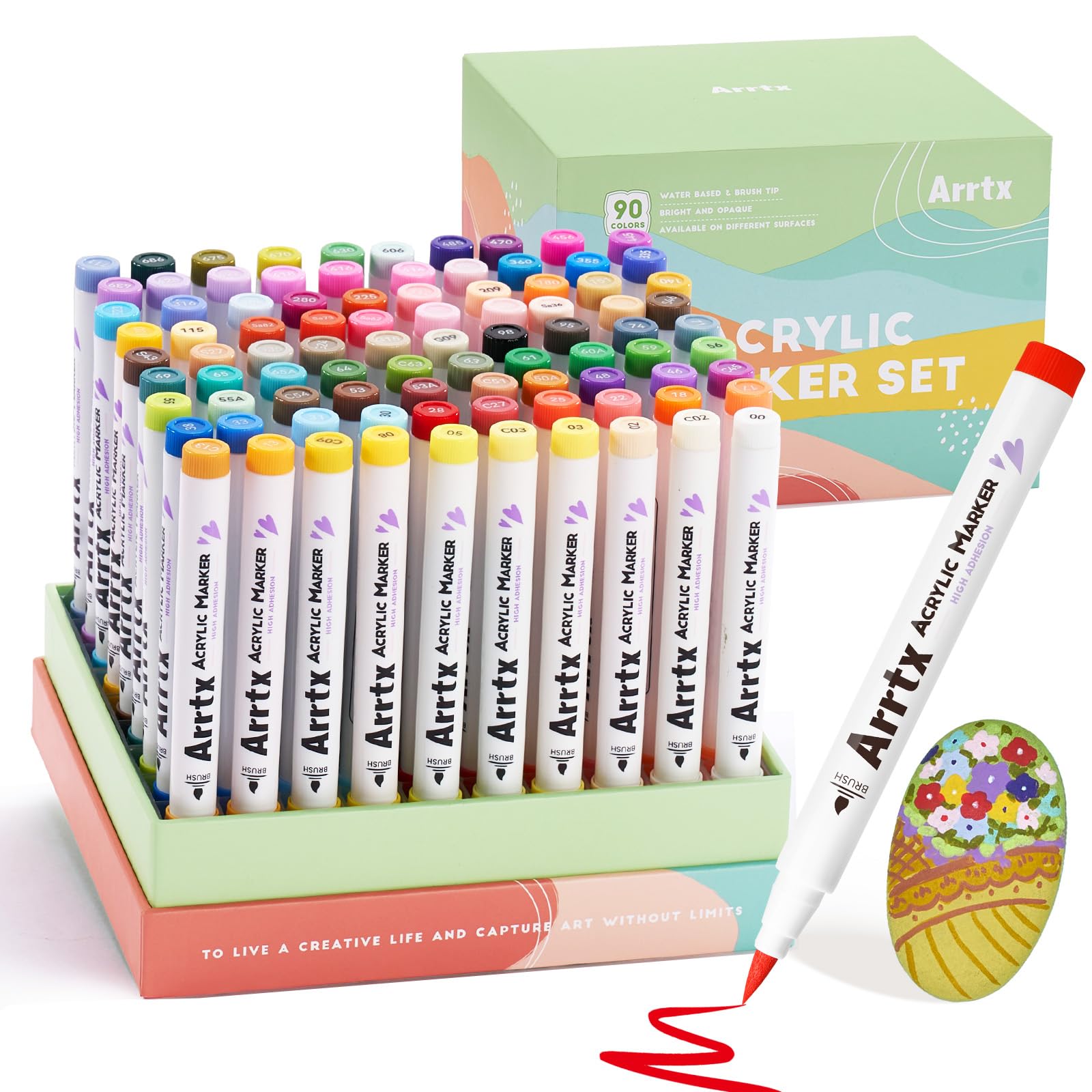 Arrtx 90 Colors Paint Markers Pens, Acrylic Paint Pens for Artists Adults Coloring Drawing Landscape Scenery Natural- Brush Tip for Rock Painting, Wood, Canvas, DIY Crafts Making Art Supplies-90B image 9