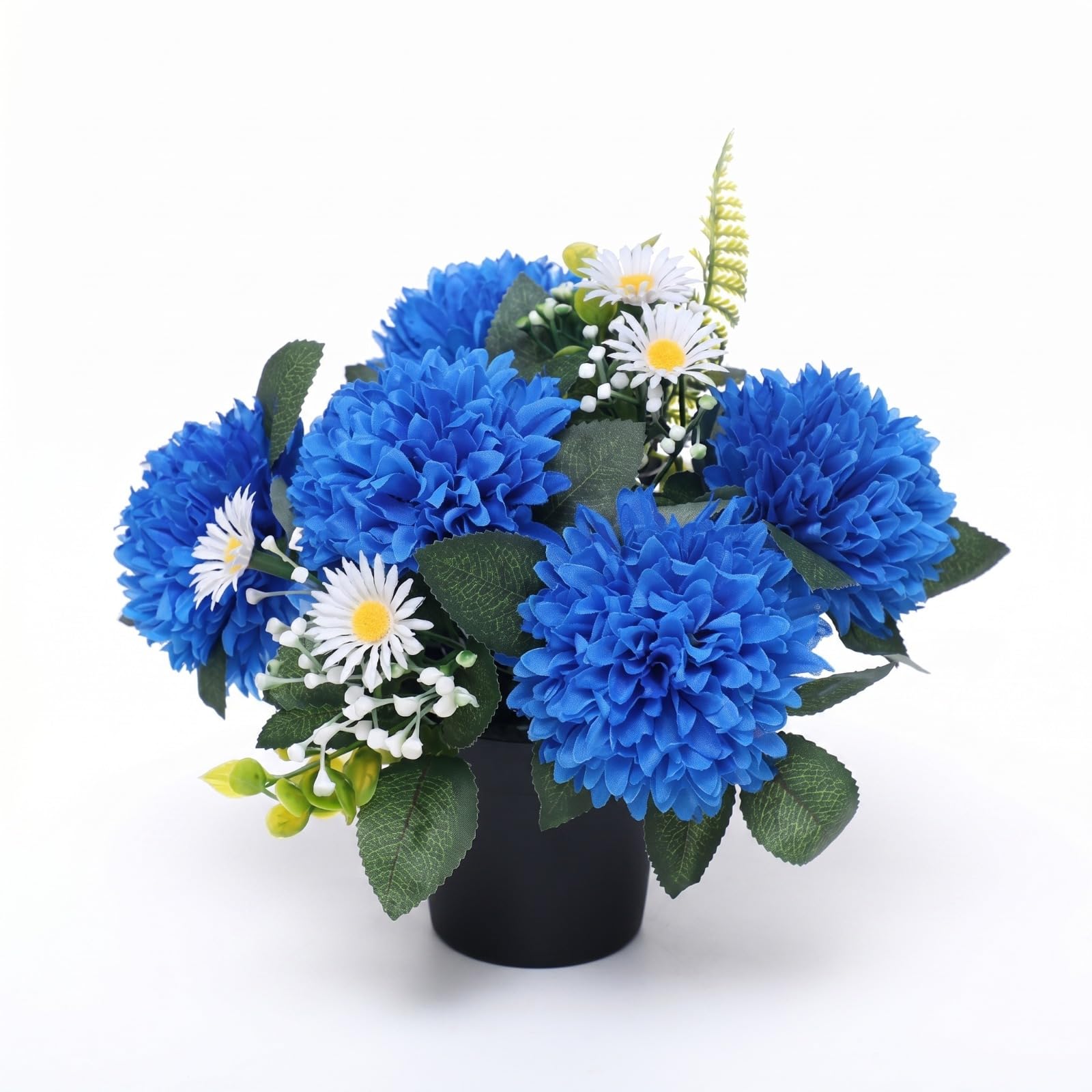 Homesecret Blue Daises Pack 1 Artificial Flowers For Graves | Flower Pots | Perfect For Enhancing Memorial & Cemetery Decor | Improved Design For Funeral Elegance And Lasting Tribute.