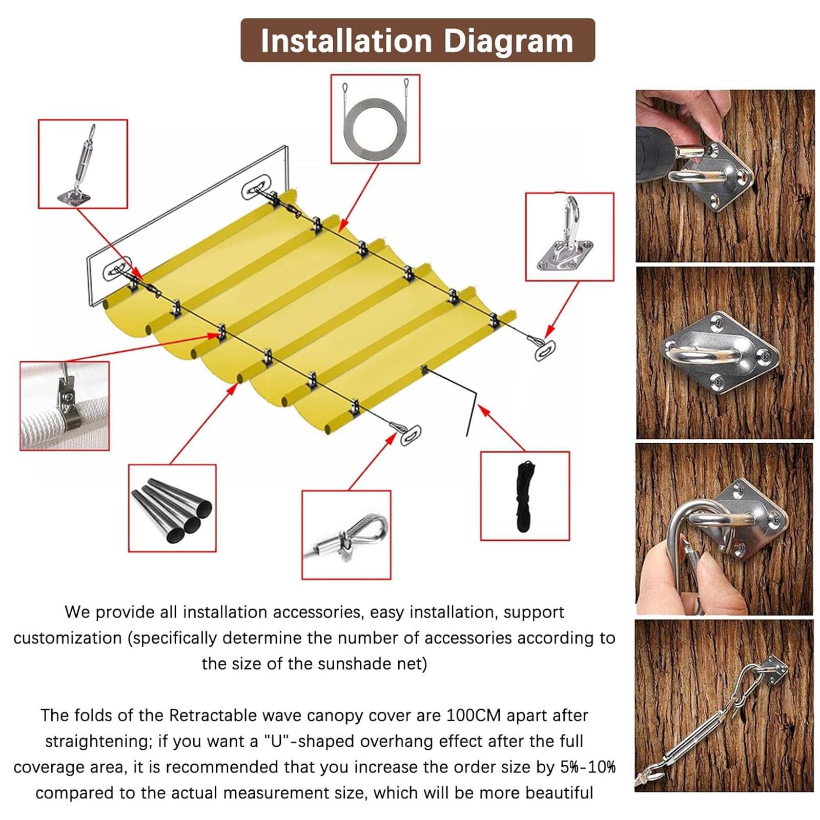 Outdoor Patio Pergola Retractable Canopy Shade Sail Waterproof Markise for Glass House Deck and Yard Sunblock Fabric Roof System Slide Wire