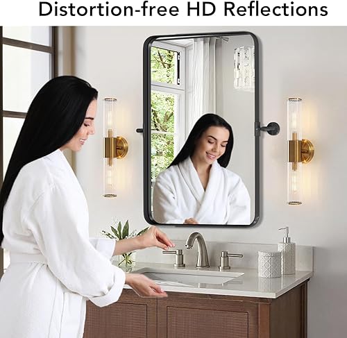 Miniatura 3 de Espejo de tocador pivote negro, espejo de baño de 18 x 28 pulgadas, espejo de pared rectangular grande inclinable para decoración moderna,