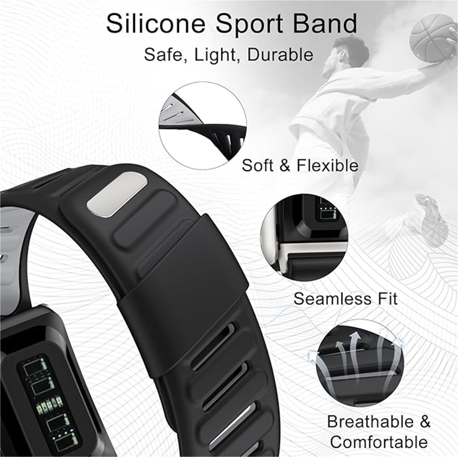 Cocoonkart Soft Sport Wrist Strap Premium Comfort Durable for Whooop Life 5.0 (Black -Grey) 3