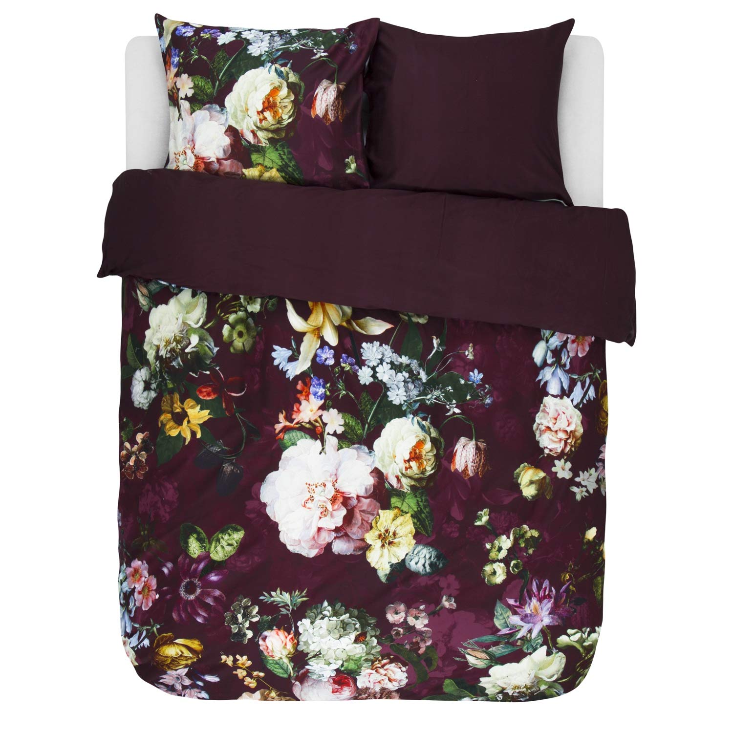 ESSENZA Bettwäsche Fleur Burgundy Satin Blumen Blüten Geblümt Wendedesign Baumwolle, Größe:135 cm x 200 cm