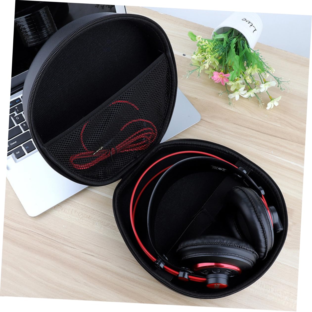 Tofficu Borsa per Cuffie Portatili in Pu Custodia per Trasporto di Auricolari Cerniera per Riporre Cavi Cuffie e Altri Accessori Elettronici