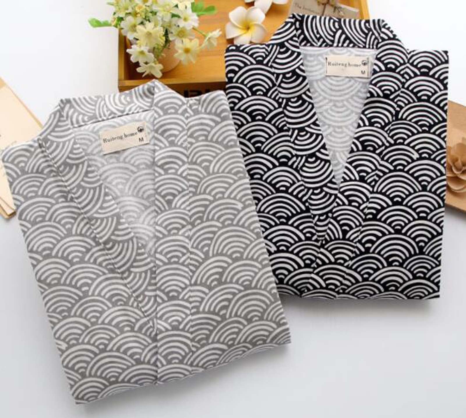 Kimono japonés para Hombre, Camisa y pantalón de algodón y Lino, Conjunto de Ropa de Descanso para SPA, Estilo 1, Multicolor, Talla única