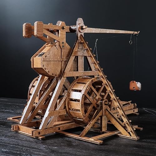 Miniatura 2 de The Mini contrapeso Trebuchet con ruedas Europa Medieval Siege Chariot Catapulta Armas DIY 3D Rompecabezas de madera Kits de modelo mecánico
