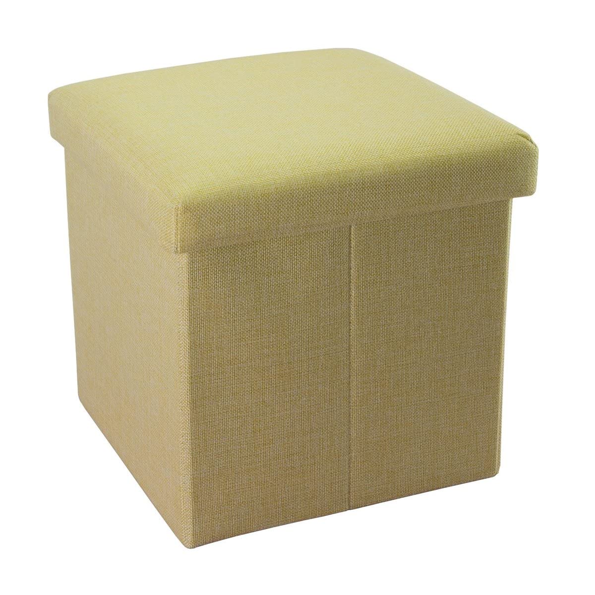 INTIRILIFE Faltbarer Sitzhocker 30x30x30 cm in Frühlings Grün – Stauraum-Sitzwürfel mit Deckel (Leinen-Optik)
