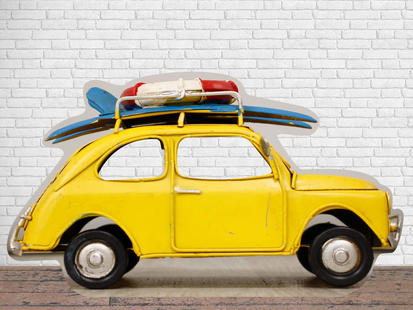 Photocall en Cartón Coche Clásico Amarillo 207x117cm | Photocall Coche Clásico Amarillo | Photocall Económico y Original | Photocall Troquelado