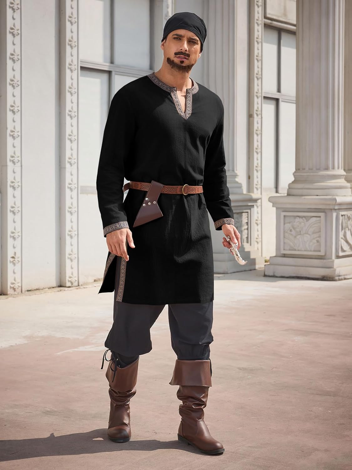 Runcati Mens Medieval Pirate Shirt Renaissance Viking Knight Warrior Tunic Tops Long Sleeve LARP Halloween Costume - Image 4