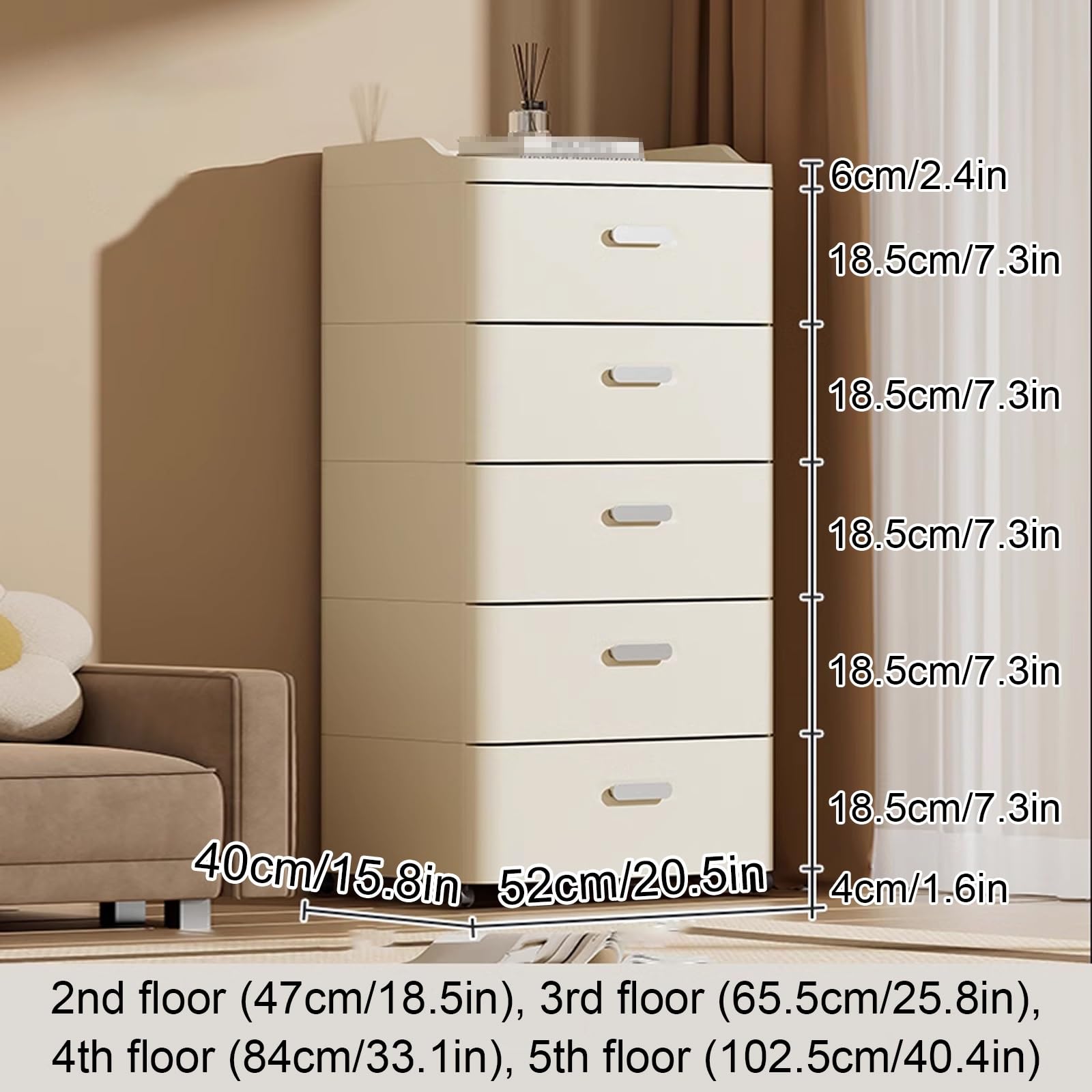 Mesa Impresora Ruedas Material Plástico Soporte Impresora Bajo con Cajones Almacenamiento en Capas Mesa Auxiliar Cocina para Oficina Casa(52 * 40 * 84cm)