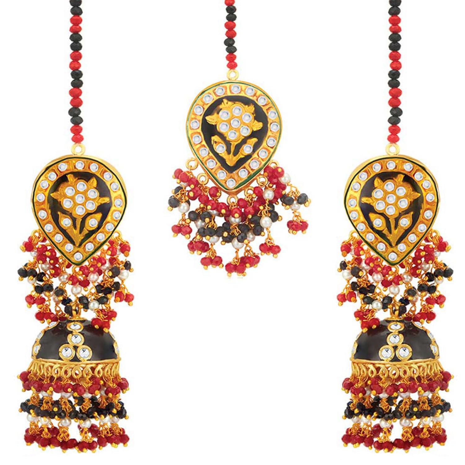 Peora Handcrafted Gold Enamel Meenakari Jhumki Black Earrings with Maang Tikka Jewellery Set for Women (B08CQYP4Z7) Amazon Price History, Amazon Price Tracker
