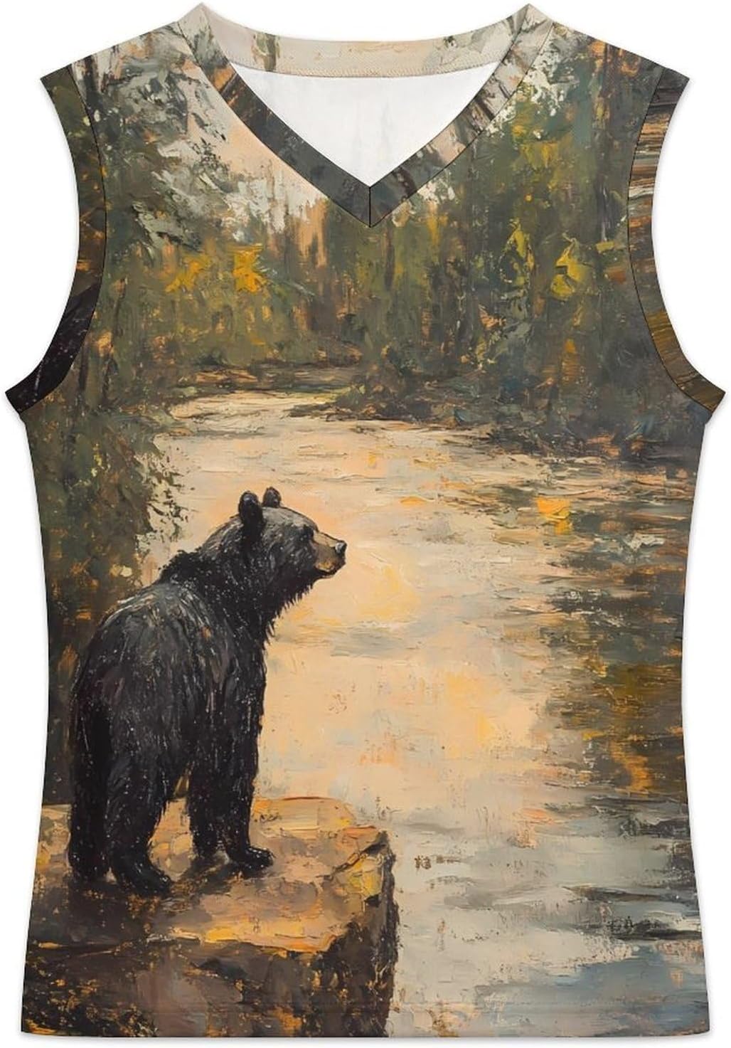 Lonely Black Bear Men's V-Neck Basketball Tank Top Sleeveless Workout Tank Shirts Gym Fitness Tees Vest