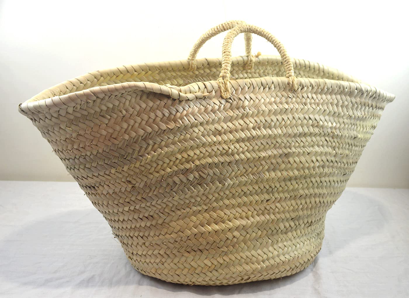 Medium small Moroccan hand market Basket - natural short jute rope handle - W40 D16 H26 cm