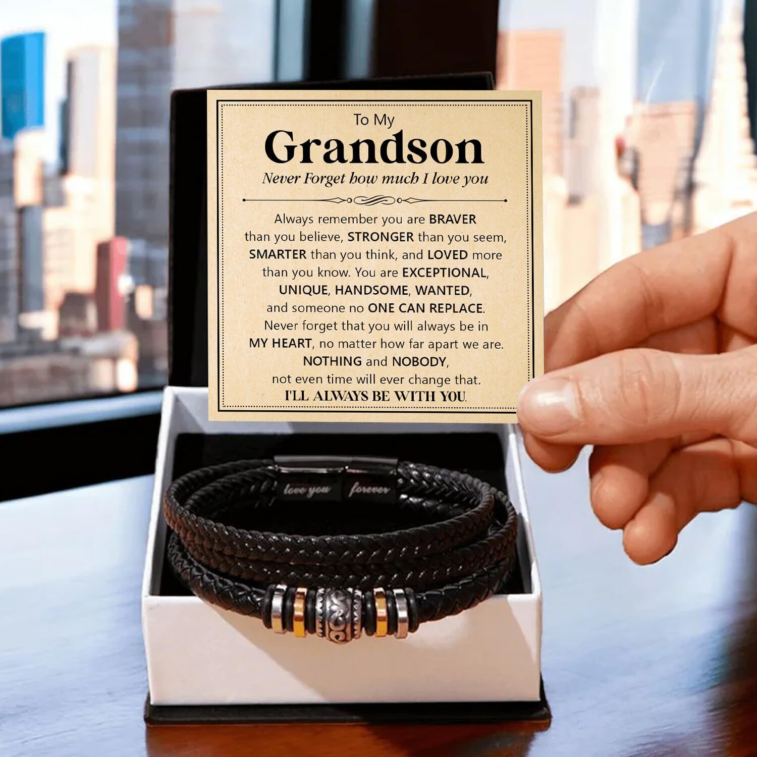 To My Grandson Bracelet From Grandma/grandpa With Message Card And Gift Box, Sentimental Gifts For Grandkid, Bracelets For Boy, Graduation, Christmas, Birthday Gifts For Grandson From Grandparents