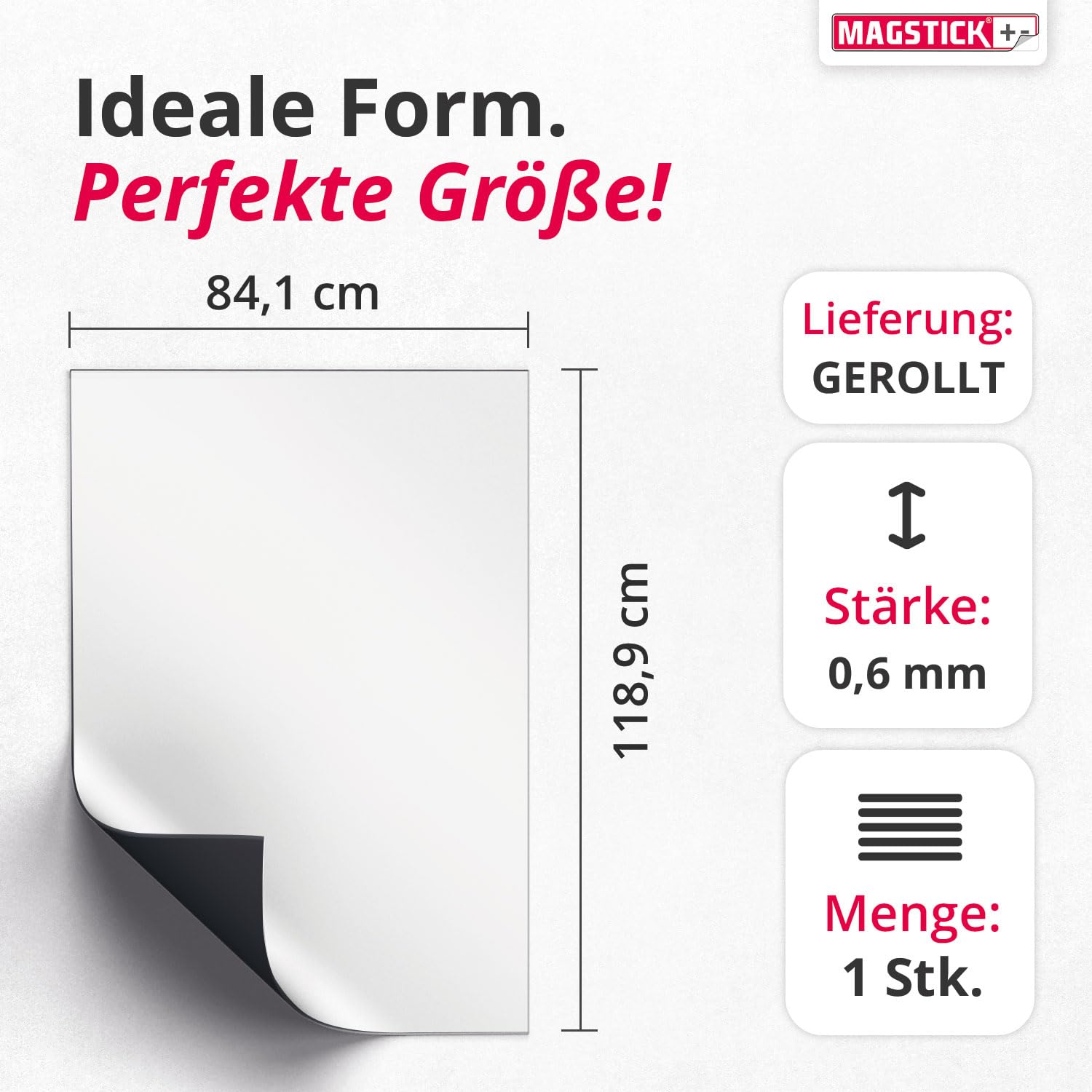 Ferrofolie Whiteboard-Folie selbstklebend I DIN A0 118,9 x 84,1 cm I flexibel beschreibbar abwischbar I Haftgrund für Magnete I XXL in weiß I mag084